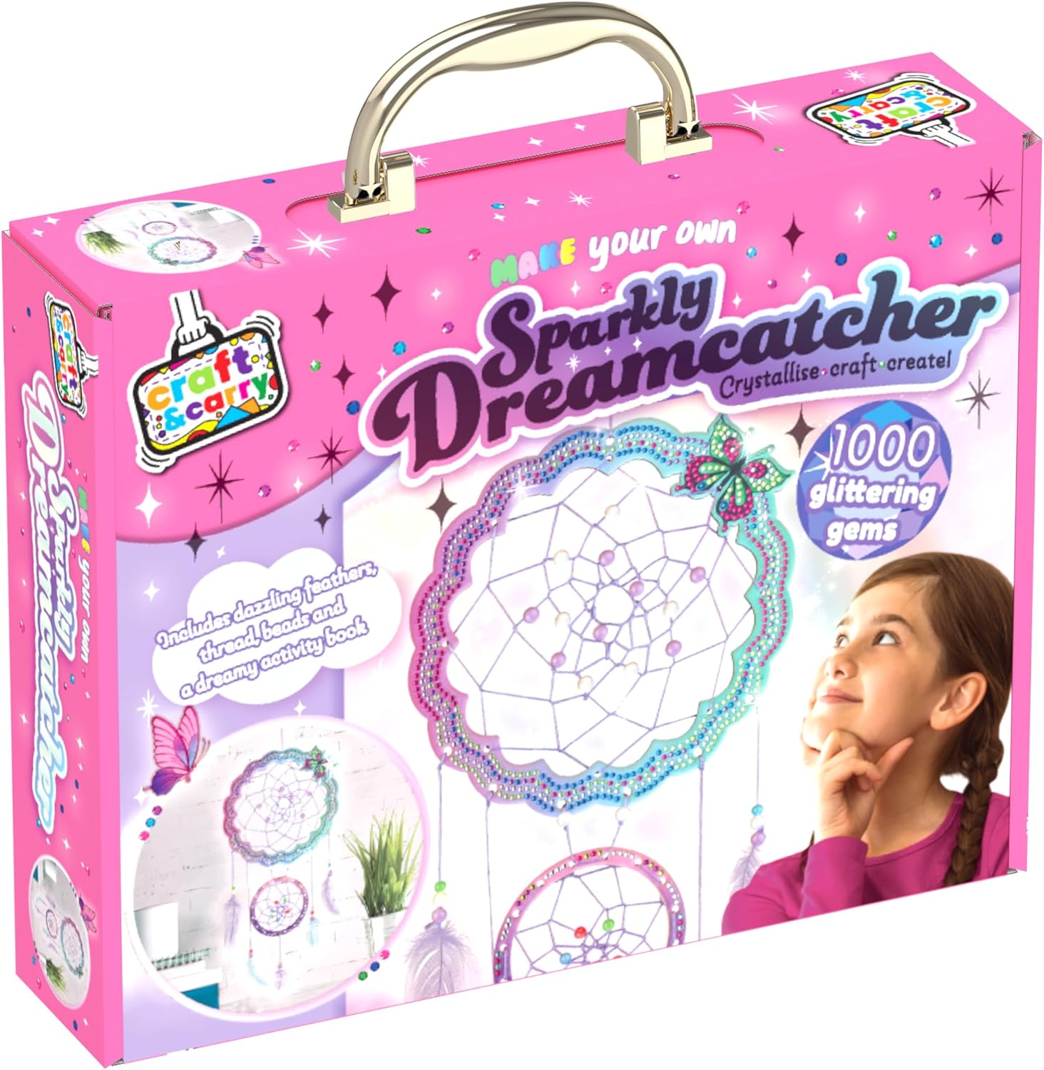 Bookoli - Make Your Own Sparkly Dreamcatcher Craft and Carry Activity Kit - Gifts for Girls - Arts and Crafts Activities for Kids