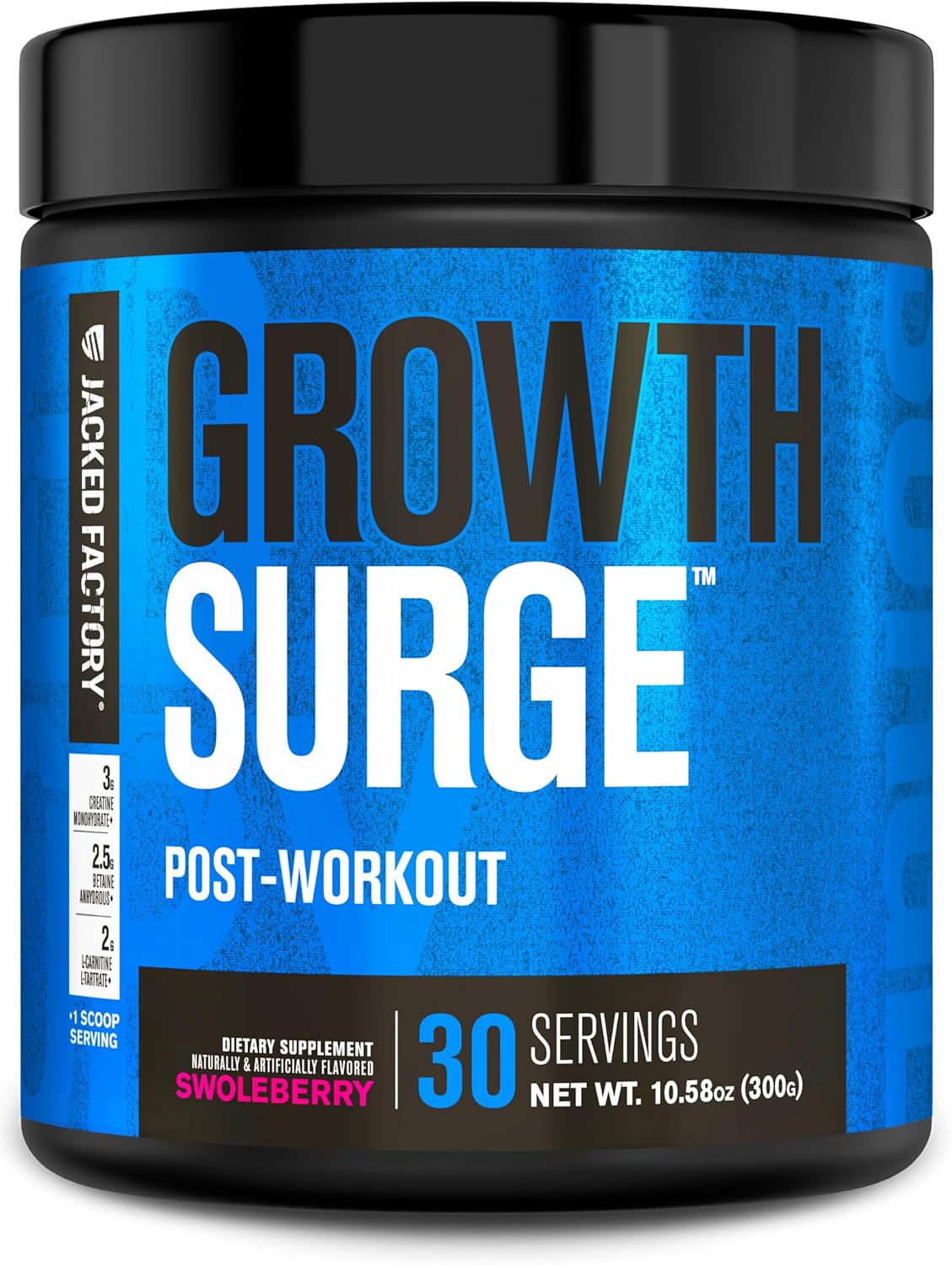Jacked Factory Growth Surge Creatine Post Workout w/L-Carnitine - Daily Muscle Builder & Recovery Supplement with Creatine Monohydrate, Betaine, L-Carnitine L-Tartrate - 30 Servings, Swoleberry