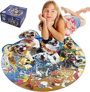 Puzzles for Kids Ages 4-6 with Beach, Puppies & Marine Animals, 100 Piece Floor Puzzles for Kids Ages 3-5, Perfect 7 Year Old Boys Girls Gifts, Large Jigsaw Puzzles for Kids Learning and Play