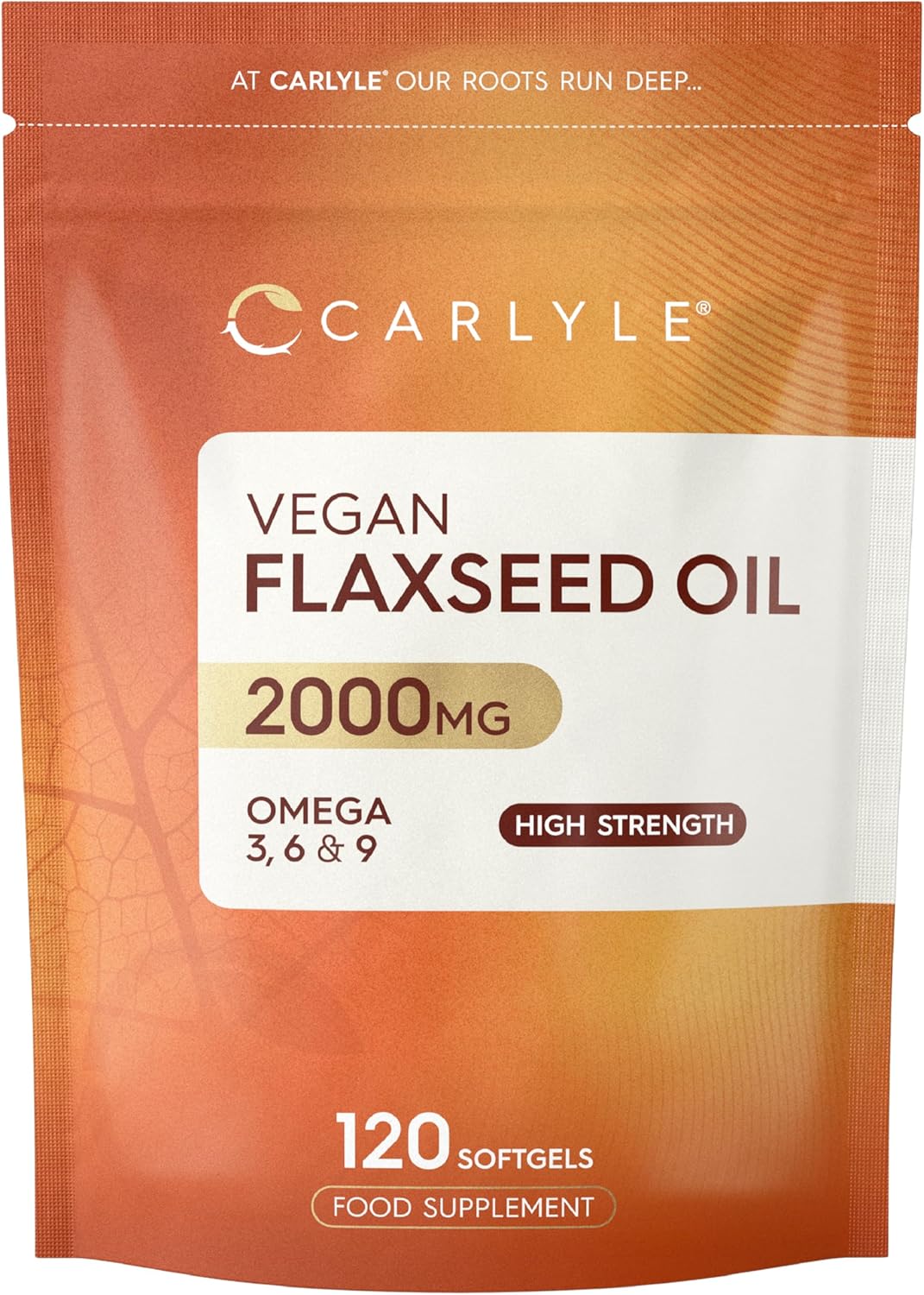 Flaxseed Oil Capsules 2000mg | 120 Count | High Strength Supplement with Omega 3 6 & 9 | Cold Pressed | No Artificial Preservatives | by Carlyle