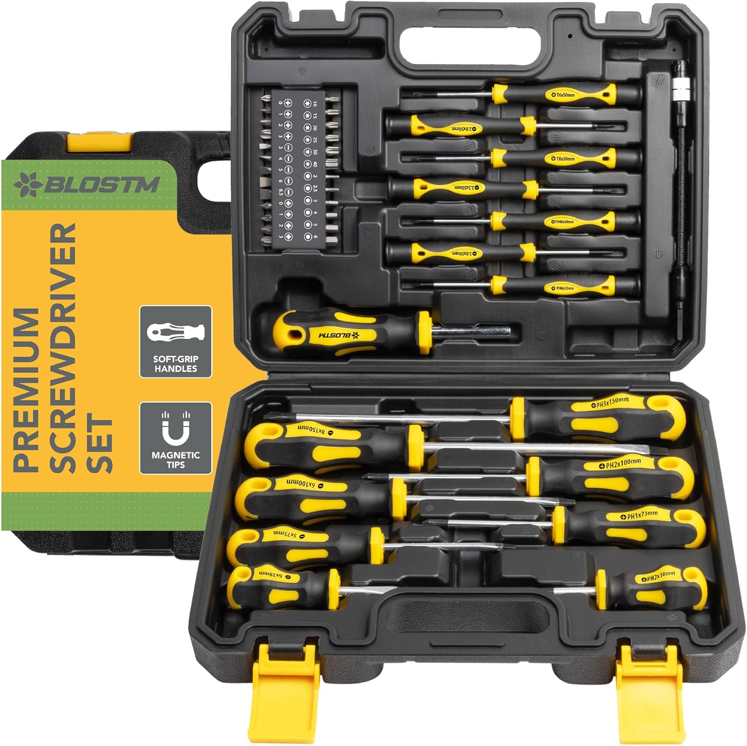 BLOSTM Premium Magnetic Screwdriver Set - 42pcs Screwdrivers with Magnetic Tips & Comfort Grip, Cross-Head, Flat Heads & Heavy Duty Storage Case - Precision Screwdriver Set - 42PCS