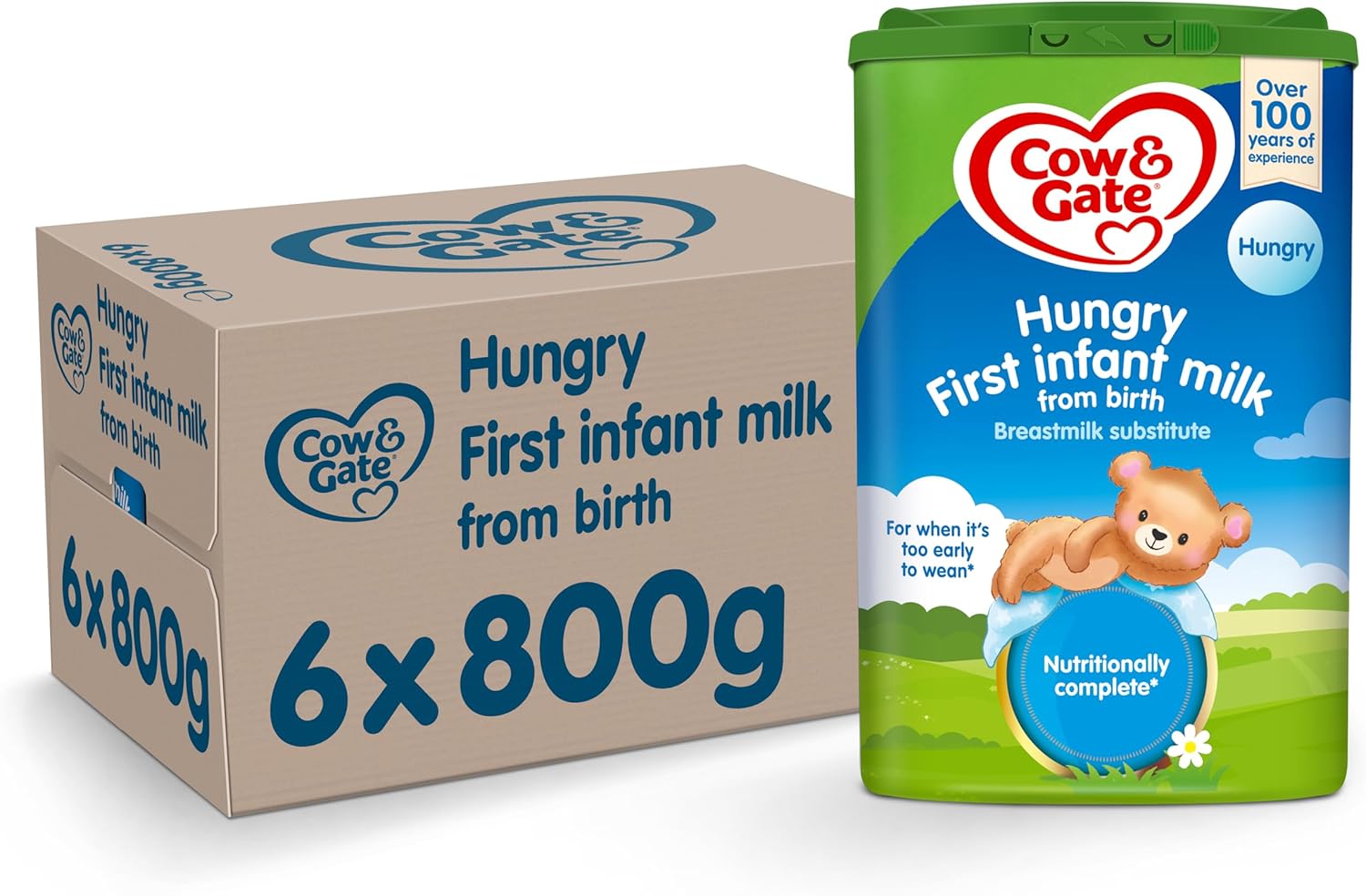 Cow & Gate Hungry Baby Milk Powder Formula, from Birth, 800g (Pack of 6)