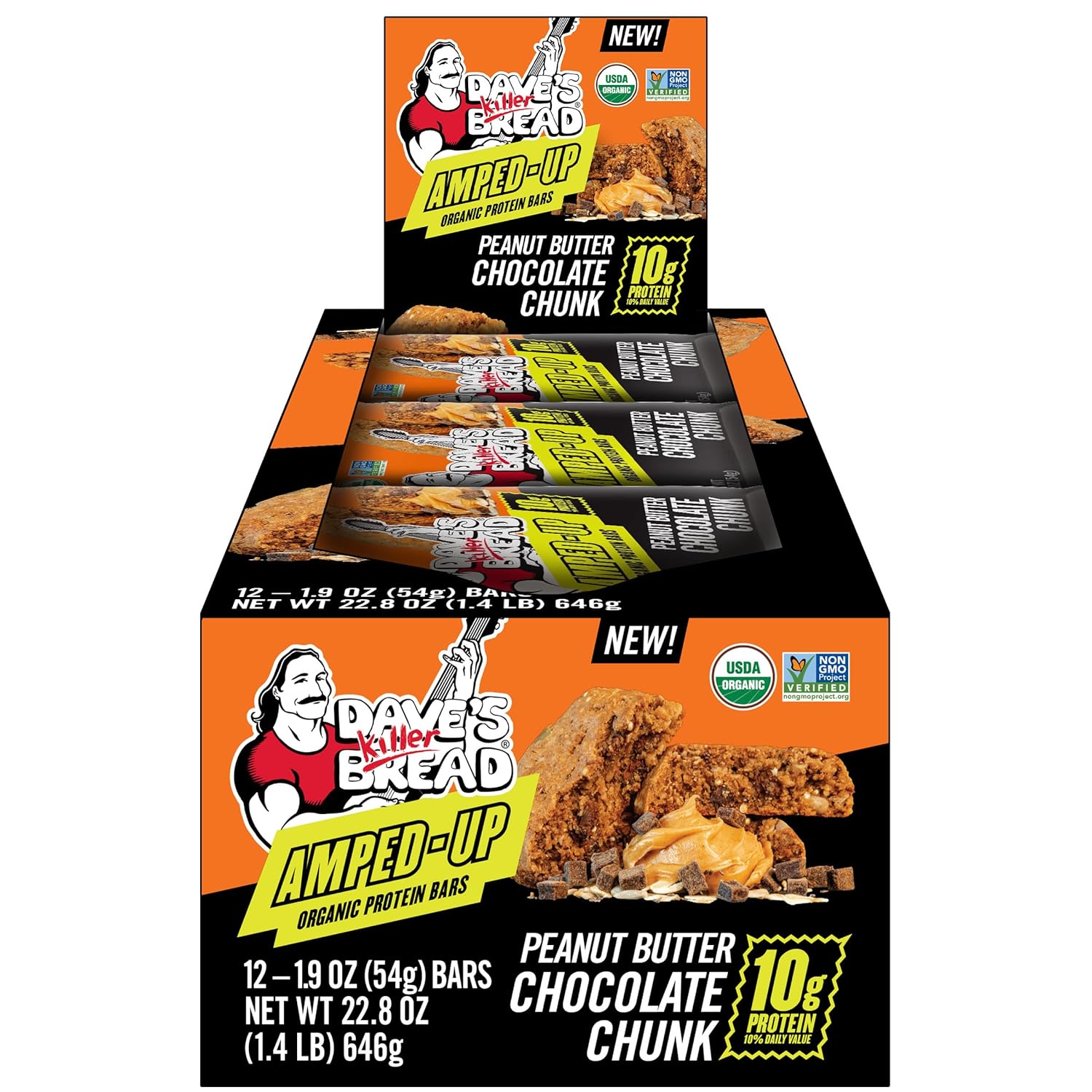 Dave's Killer Bread Peanut Butter Chocolate Chunk Organic Protein Bars, 12 Individually Wrapped Protein Bars + 1 Branded Sticker (Variety Pack)