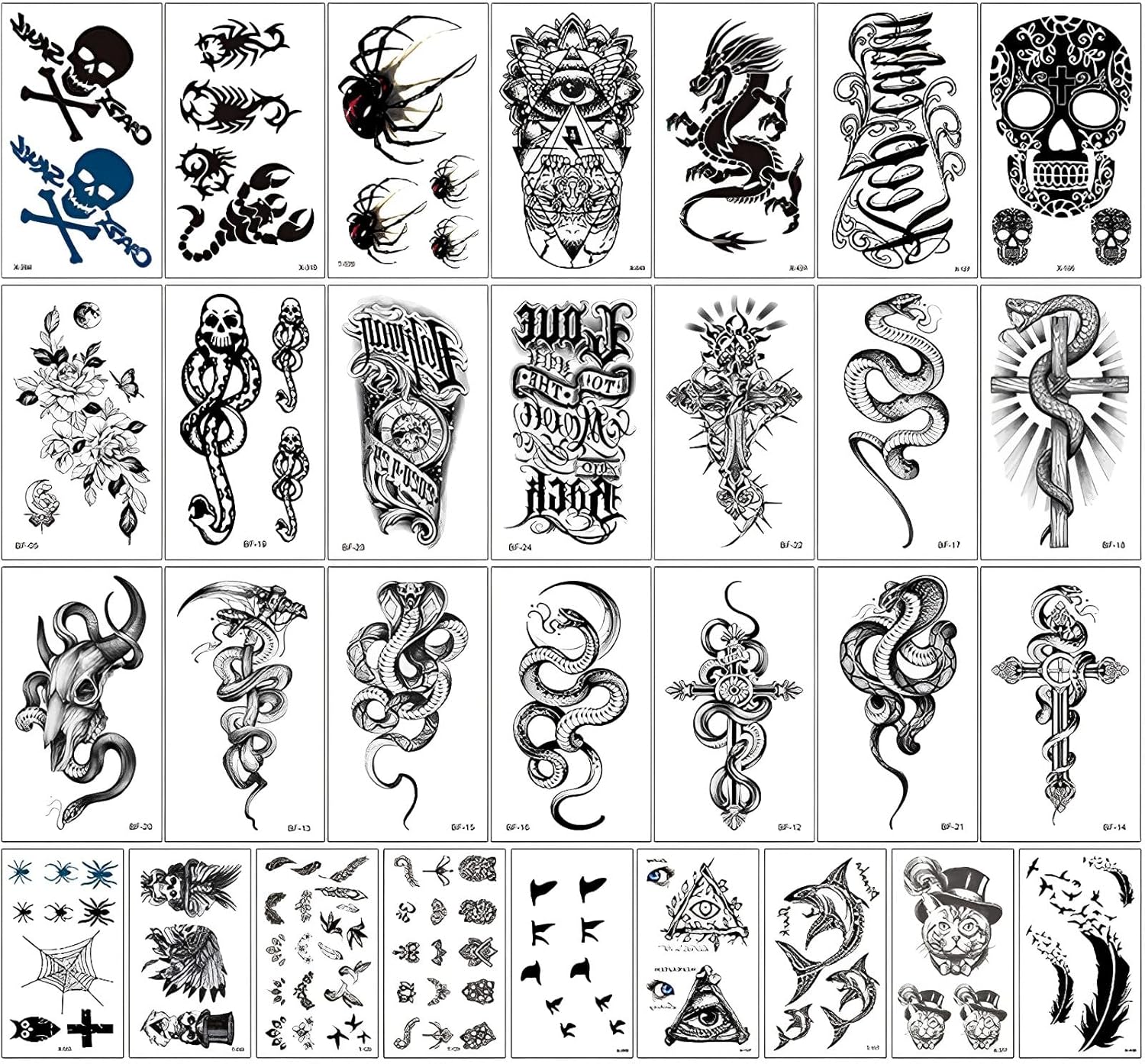 Temporary Tattoos Stickers,30 Sheets Black Temporary Tattoo Stickers,3D Realistic Tattoo Stickers for Adult Women Men Kids,waterproof and Long Lasting body tattoos