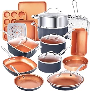 Gotham Steel 20 Pc Pots and Pans Set, Bakeware Set, Ceramic Cookware Set for Kitchen, Long Lasting Non Stick Pots and Pans Set with Lids Dishwasher / Oven Safe, Non Toxic-Copper