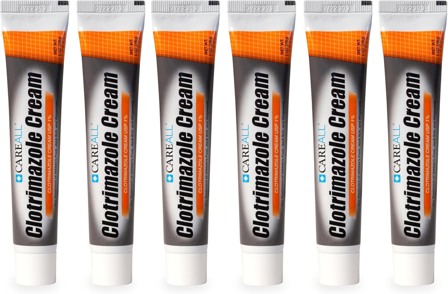 CareAll Clotrimazole Antifungal Cream 1% USP 1.0 oz. (6 Pack), Cures Most Athlete’s Foot, Jock Itch and Ringworm, Sooths and Relieves Itching, Burning and Cracking from These Conditions