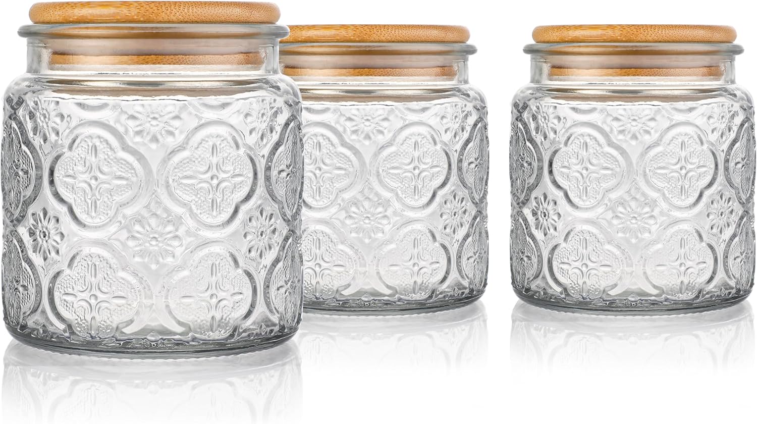 Danmu Art Tea Coffee Sugar Canisters Sets Glass Jars with Lids Set of 3 Glass Airtight Storage Jars with Bamboo Lids (Begonia, 500ml)