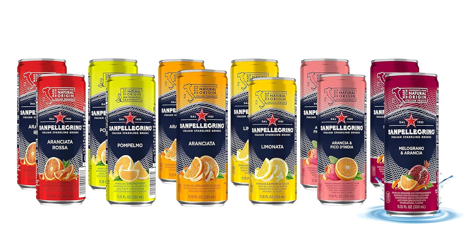 San Pellegrino Sparkling Fruit Beverages Variety Sampler Pack - 11.15 Fl Oz Cans (12 Pack) - In Sanisco Box…