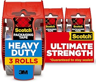 Scotch Heavy Duty Packaging Tape, 1.88" x 22.2 yd, Designed for Packing, Shipping and Mailing, Strong Seal on All Box Types, 1.5" Core, Clear, 3 Rolls with Dispenser (142-3)