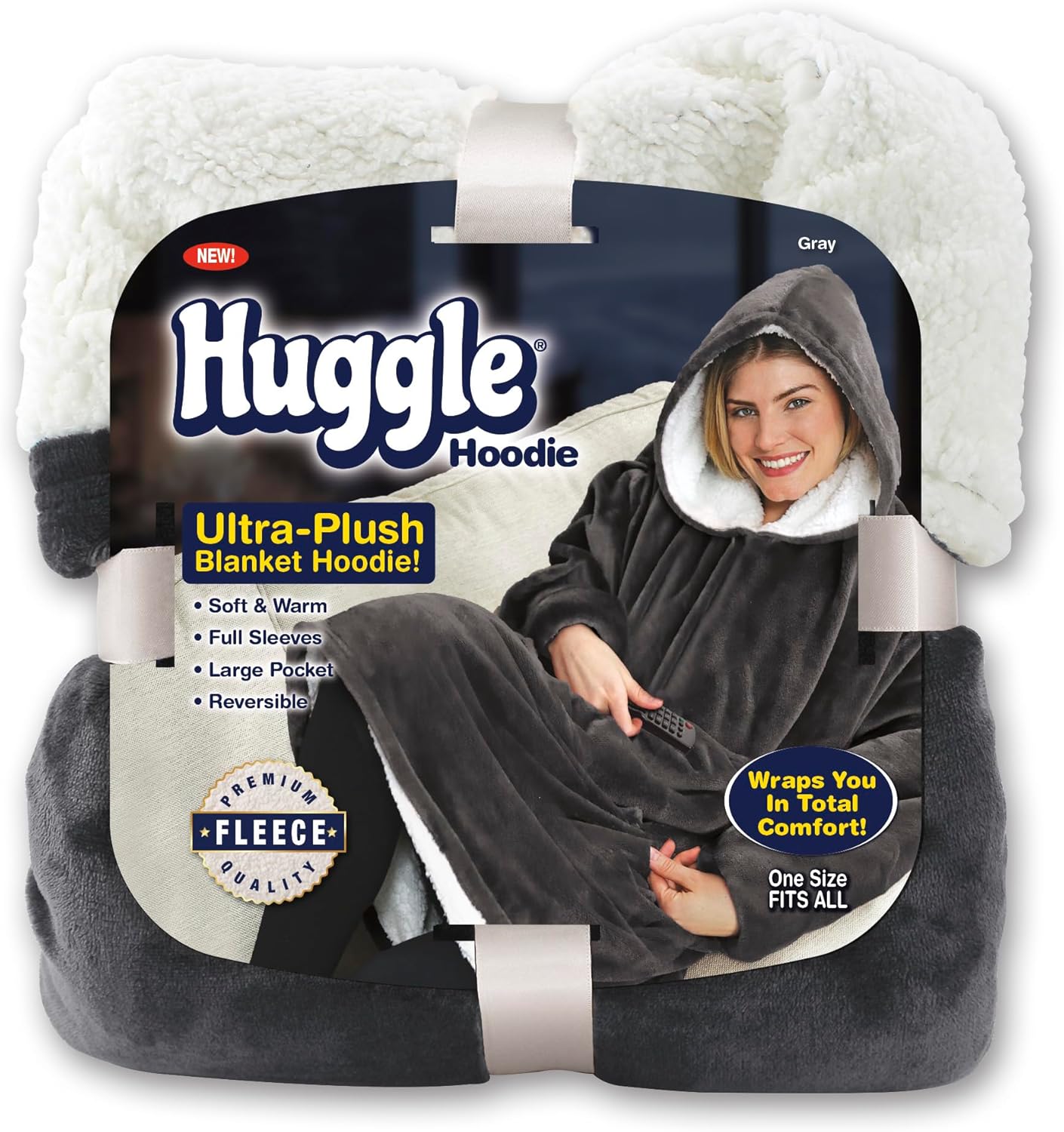Ontel Huggle Hoodie Oversized Blanket Hoodie for Men & Women, Soft Fleece Sweatshirt, Giant Hood, Large Pockets & Sleeves