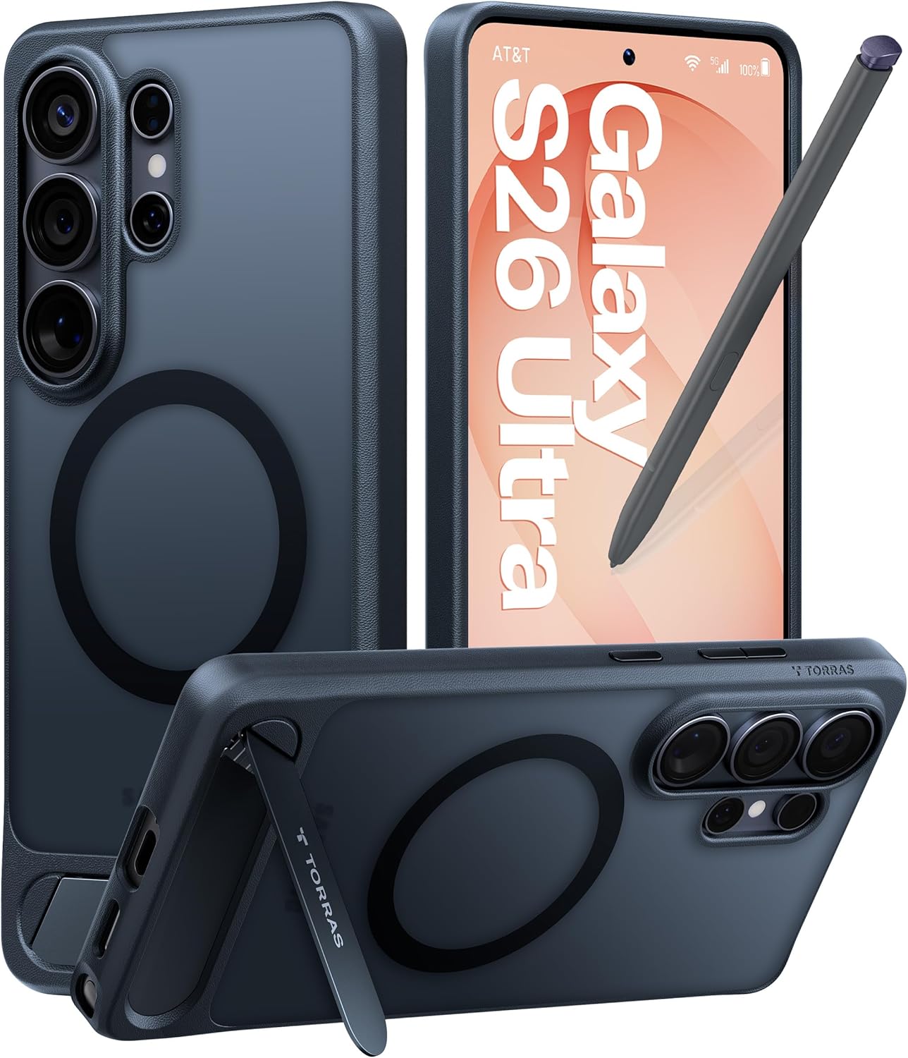TORRAS Ostand L1 for Samsung Galaxy S26 Ultra Case - [Durable Titanium Stand], Magnetic Compatible with MagSafe, Military Grade Shockproof for Samsung S26 Ultra case - Midnight Black