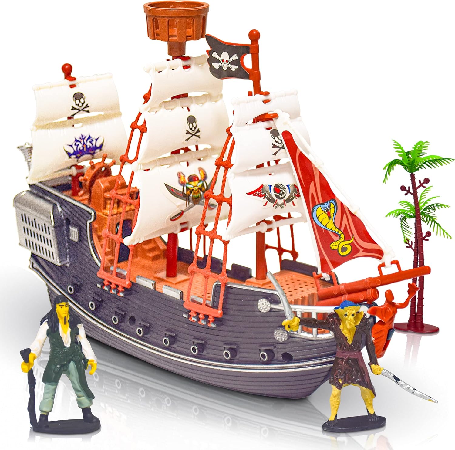 ArtCreativity 10 Inch Pirate Boat Playset, Detailed Ship Toy with 2 Pirate Action Figures & Tree, Fun Party Favor and Prize for Boys & Girls Ages 3+