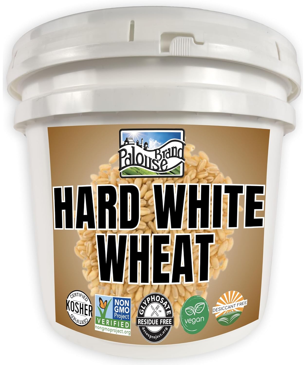 Palouse Brand Certified Glyphosate Residue Free Hard White Wheat Berries | 25 LBS Bucket | Family Farmed in Washington State | Sproutable | Non-GMO Project Verified | Kosher