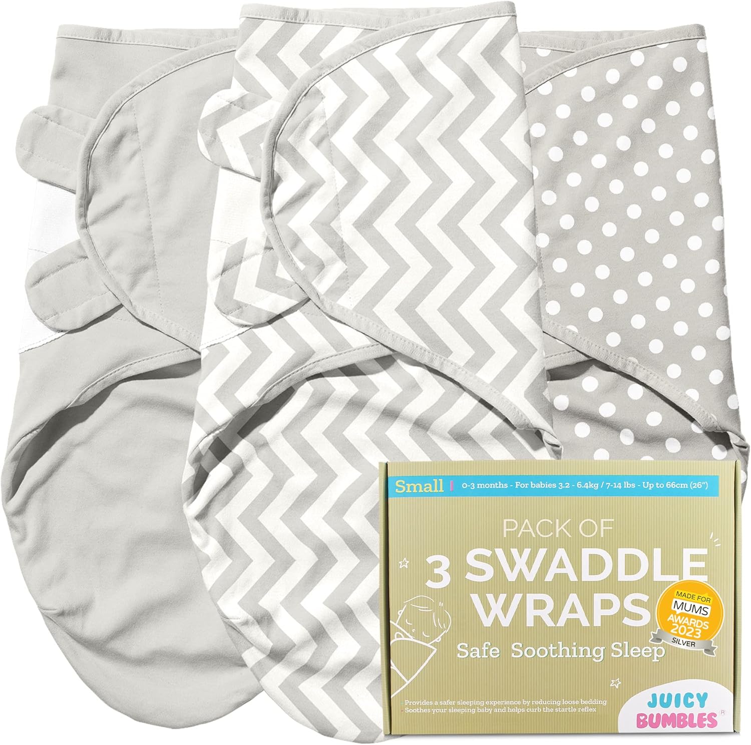 Juicy Bumbles Swaddle Blanket 3-6 Months - 100% Cotton Baby Swaddle Wrap Newborn - Set of 3 Swaddles - Baby Essentials for Newborn Boy and Girl