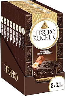 Ferrero Rocher Premium Chocolate Bars, 8 Pack, Dark Chocolate Hazelnut, Luxury Chocolate, Individually Wrapped Holiday Treats, 3.1 oz Each