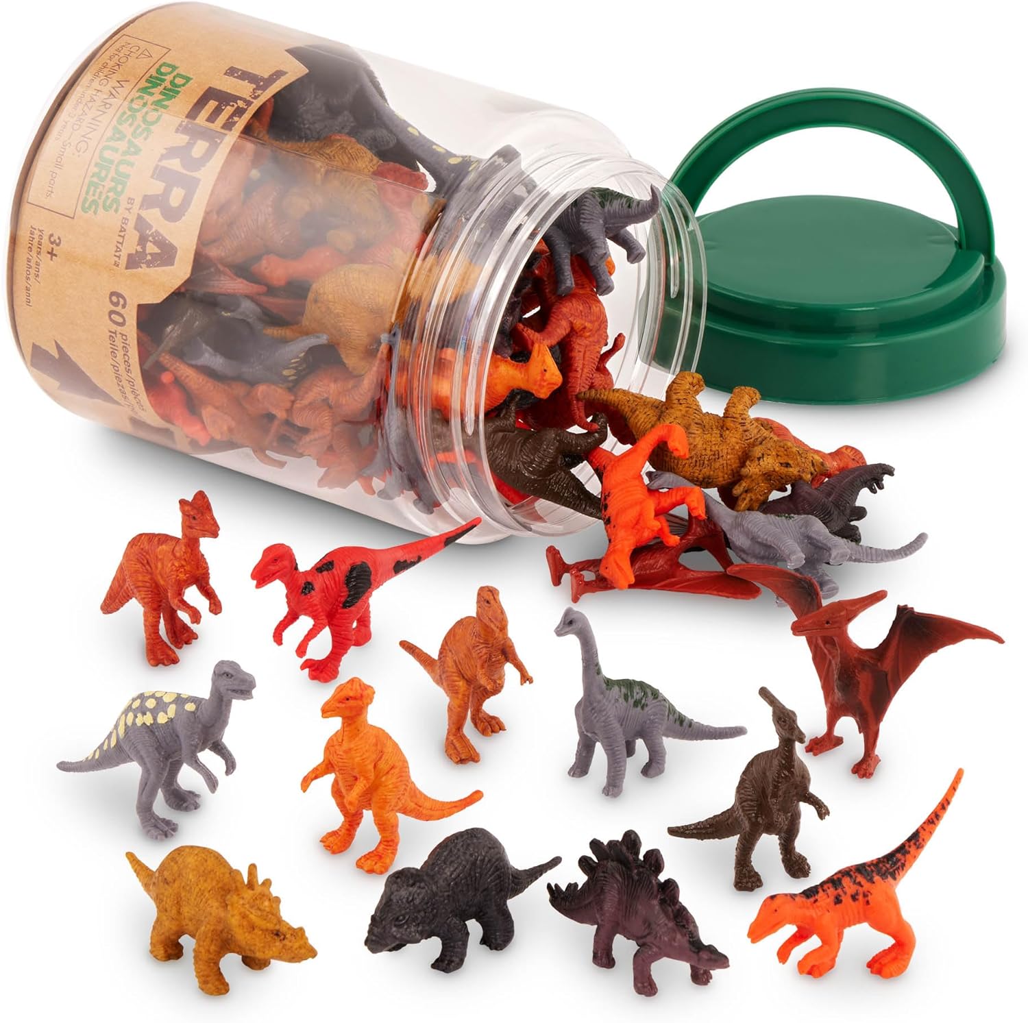 Terra by Battat – 60 Pieces Dinosaur Figures Assorted Mini Plastic Animals for Kids Birthday Party Supplies Decorations Educational Toy Playset 3+ Years