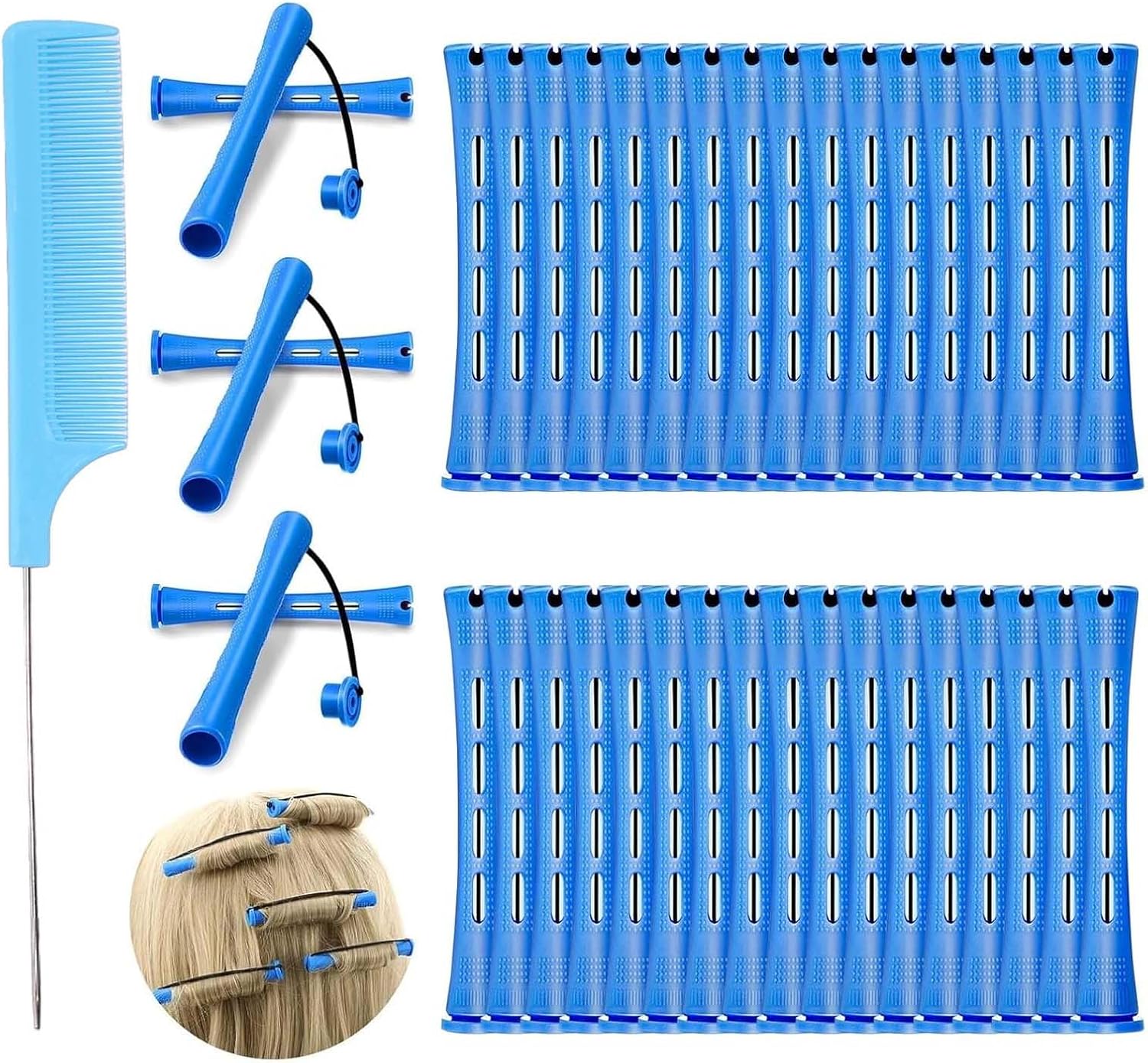 36 PCS Perm Kit,Cold Wave Hair Perm Rods Hair Rollers Set Perming Rods with Steel Rat Tail Comb, Perming Rods Curlers Hairs Curlers Kit for Different Hairdressing Styling Tool or DIY