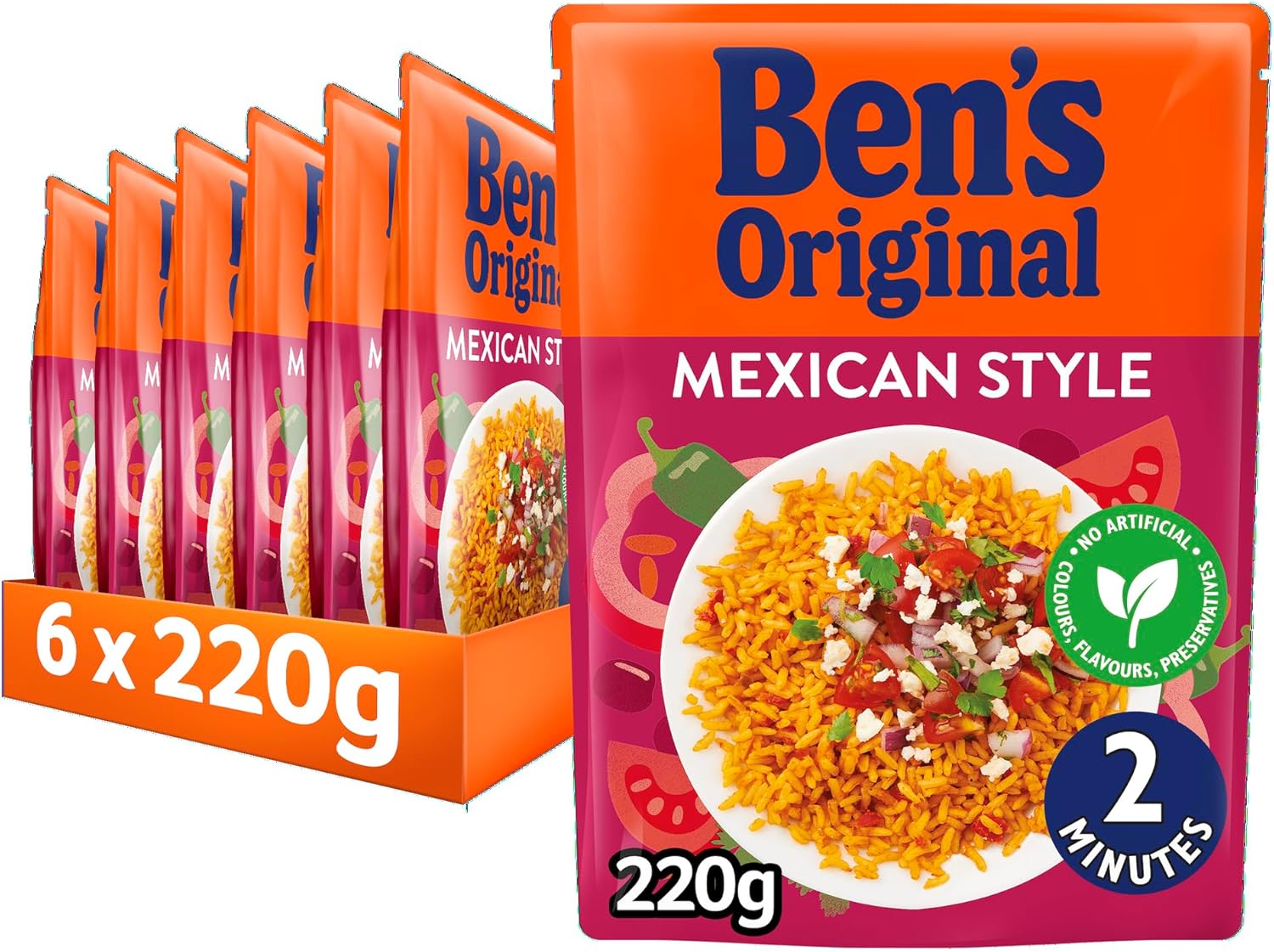BEN'S ORIGINAL Mexican Style Microwave Rice, Bulk Multipack 6 x 220g pouches