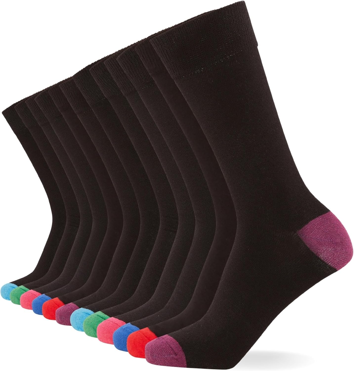 FM London 12-Pack Unisex Super Soft Calf Socks - Mens Socks & Womens Socks with Breathable, Odour Resistant Design - Stretch Fit and Cotton Rich with Coloured Toe and Heel Option