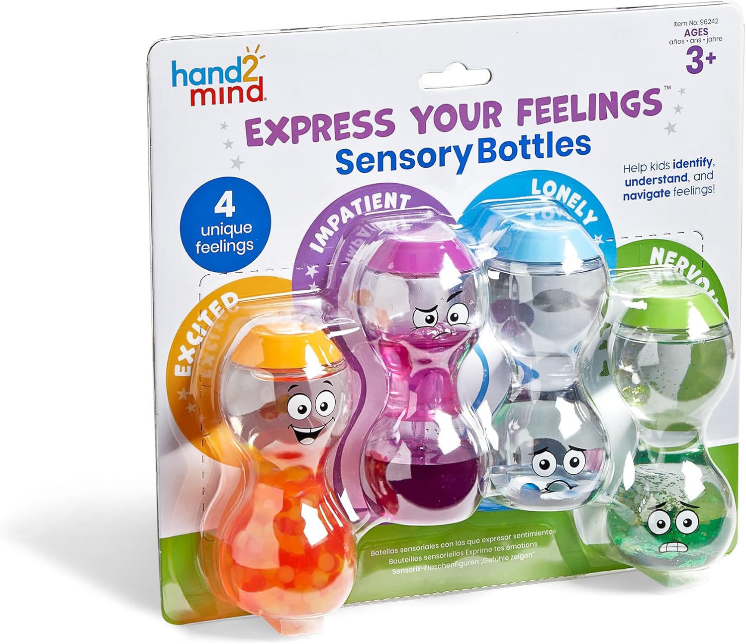 Learning Resources Express Your Feelings Sensory Bottles, Excited Impatient Lonely Nervous, Ages 3+, Emotions Toys for Children, Sensory Play, Fidget Toys, Social and Emotional Learning
