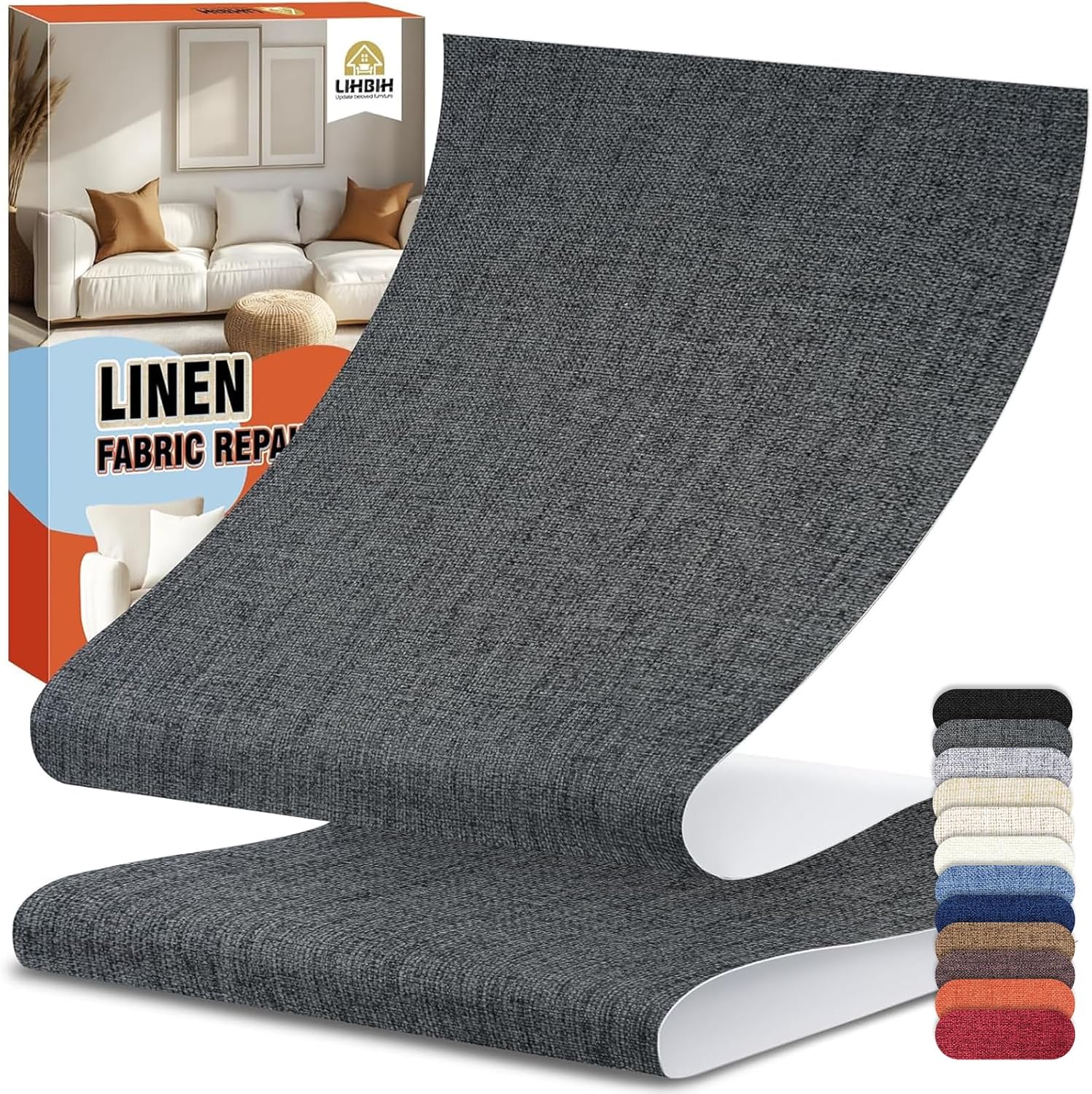 Linen Fabric Repair Tape 4.7x63 Inch, Self Adhesive Couch Patch Repair Fabric Tape for Furniture, Linen Patch Kit for Couch, Carpet, Upholstery, Chair, Sofa, Cushion, Bag (Dark Grey)