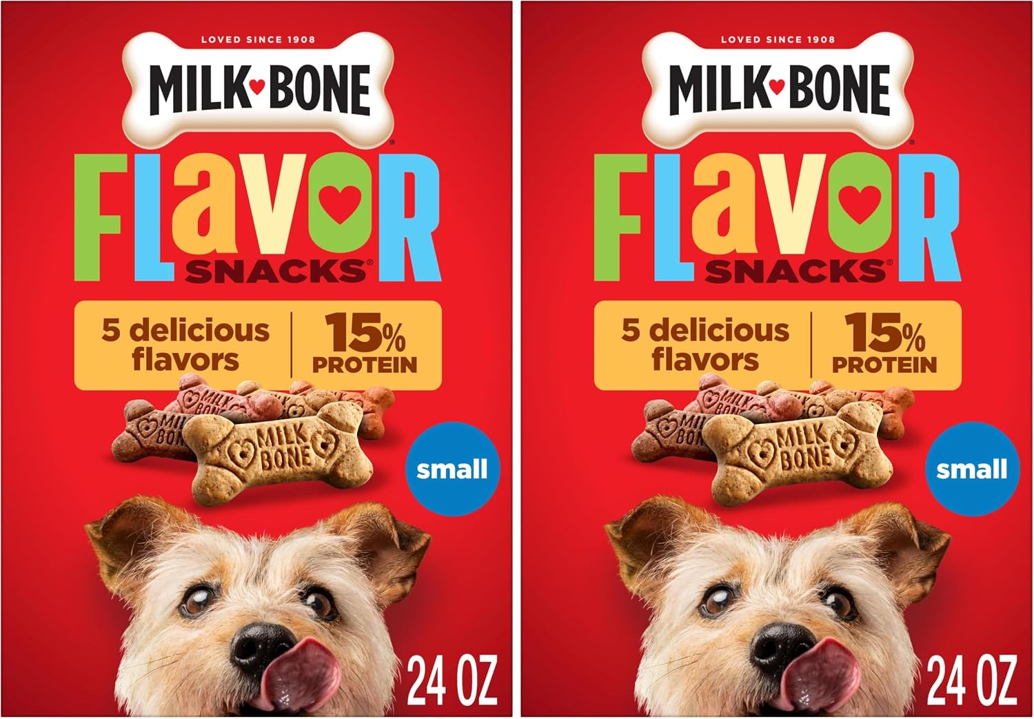 Milk-Bone Flavor Snacks Small Dog Biscuits, Flavored Crunchy Dog Treats, 24 Oz. Box (Pack of 2)
