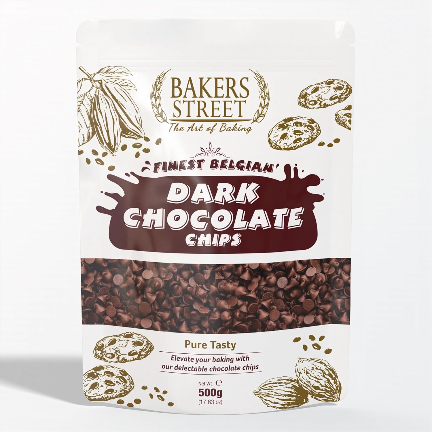 Bakers Street | Finest Belgian | Dark Chocolate Chips 500g | Premium Quality | Baking & Desserts | For Making Cakes, Muffins and all bakery products