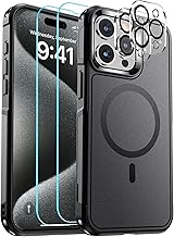 SUPFINE Magnetic for iPhone 15 Pro Case, [Compatible with MagSafe] [15FT Military Grade Drop Protection] [2pcs Tempered Glass Screen+Camera Lens Protector] Heavy Duty Shockproof Phone Case, Black
