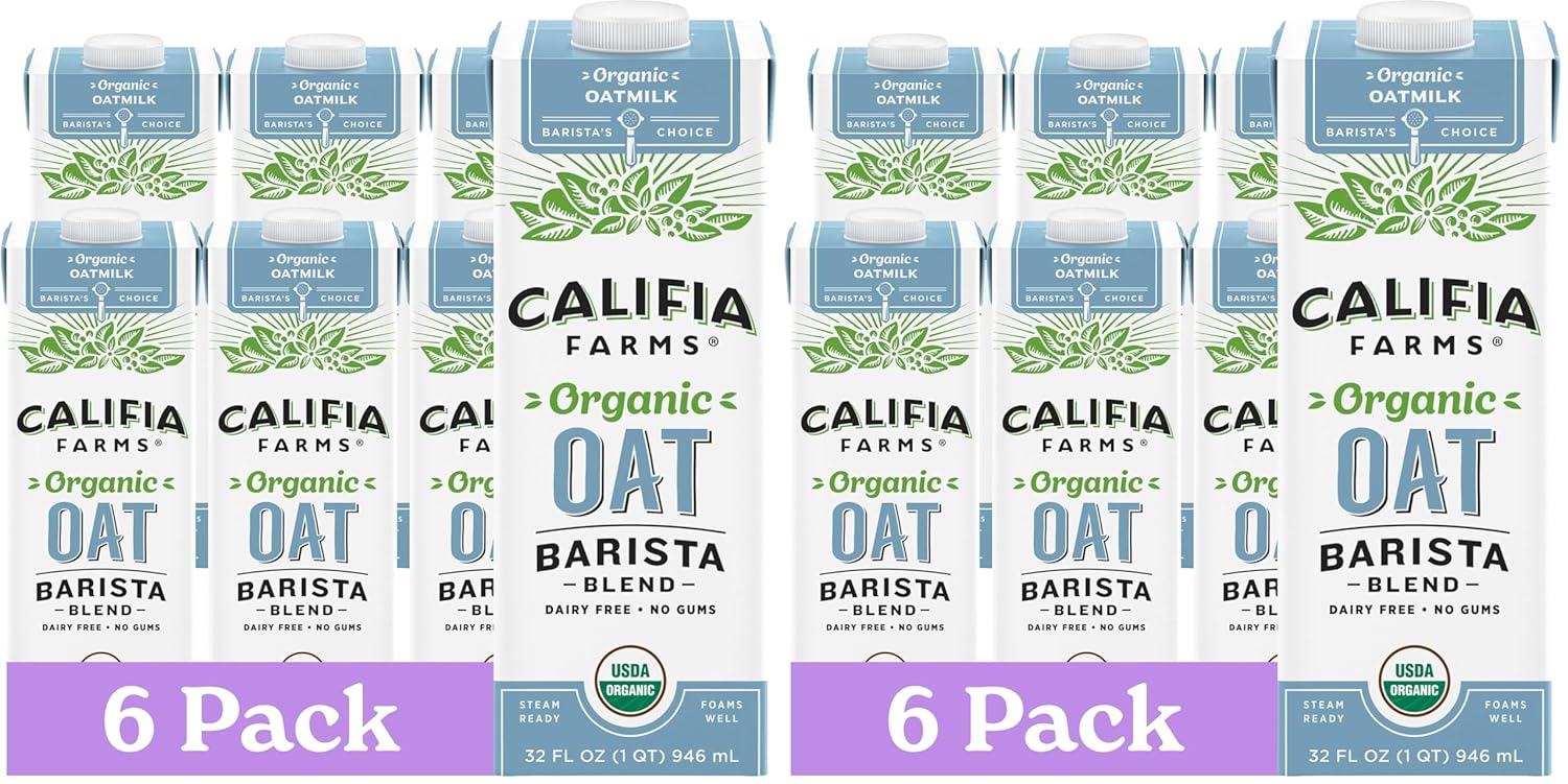Califia Farms - Organic Oat Barista Blend,32 oz,Shelf Stable,Dairy Free,Plant Based,Vegan,Non GMO,Organic Milk,Creamer,Milk Frother,Oatmilk,(Pack of 12)
