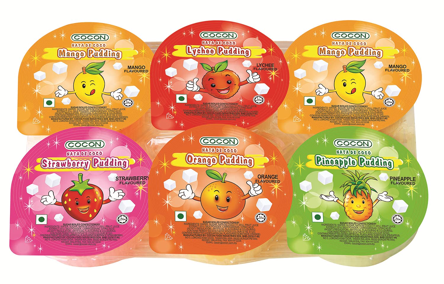 Cocon Pudding with NATA de Coco(Mango. Lychee, Pineapple, Orange, Strawberry) - (6cups- Net Quantity 480gram)