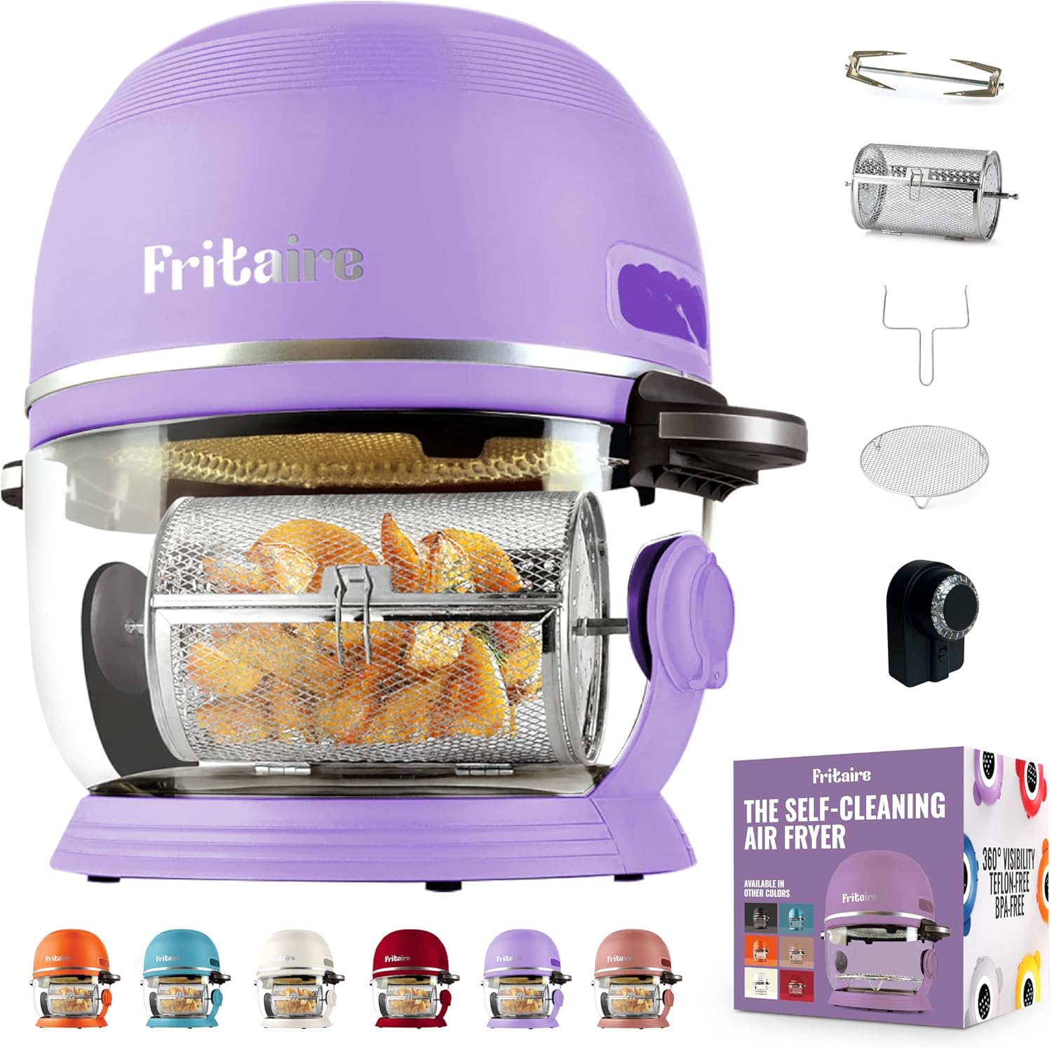 Non Toxic Air Fryer™ - Glass AirFryer 5 Quart w/ 360 Visibility, Self-Cleaning, 400F Vortex Air Fryer for Even Cooking, BPA-Free Teflon Free, 9-in-1 Functions, Rotisserie, Roast, Bake, Lavender