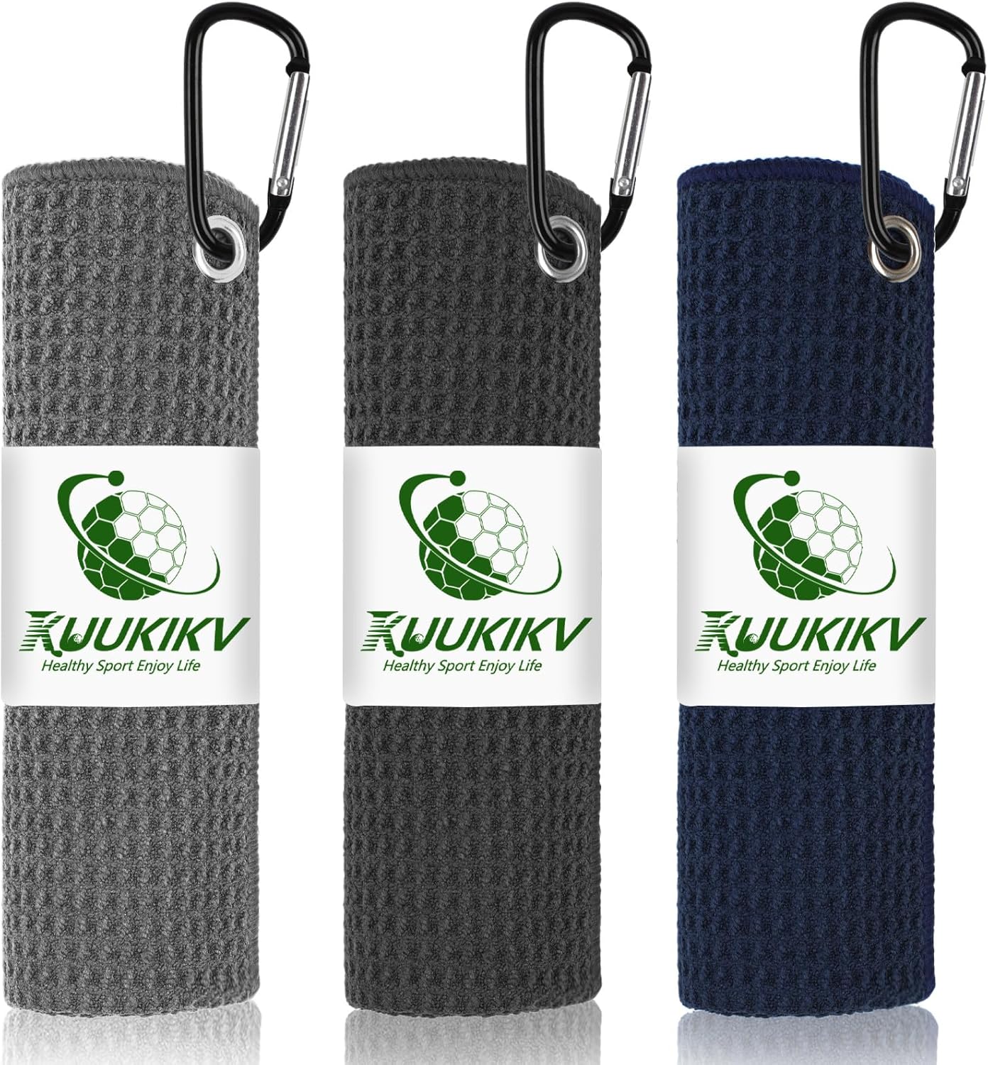 3 Pack 16" X 16" Golf Towels for Golf Bags for Men, Premium Waffle-Pattern Golf Towel with Carabiner Clip, Super Absorbent Microfiber Towel, Golf Accessories for Men, 3 Stain-Resistant Colors