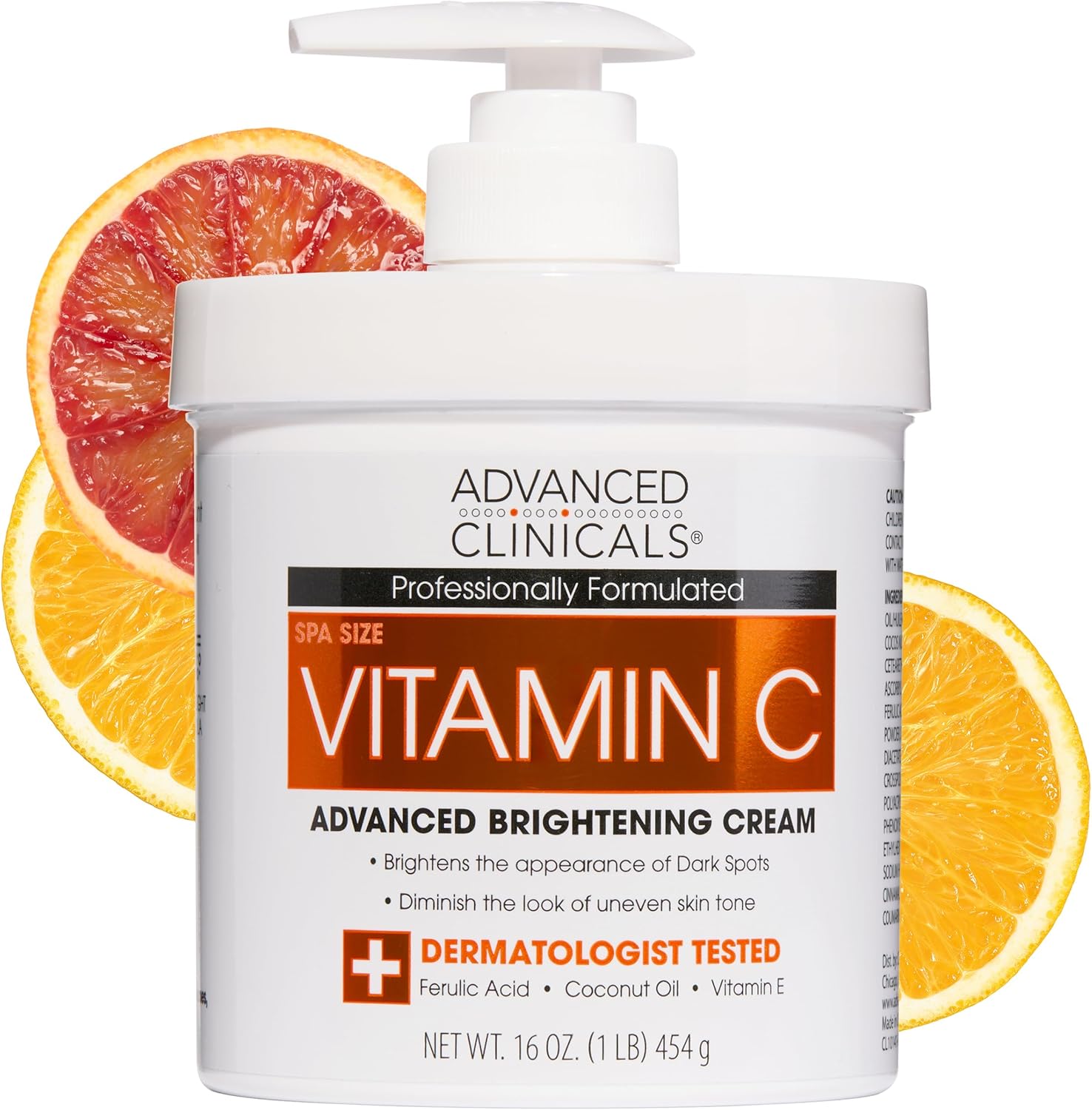 Advanced Clinicals Vitamin C Cream. Advanced Brightening Cream. Anti-aging cream for age spots, dark spots on face, hands, body. Large 16oz.