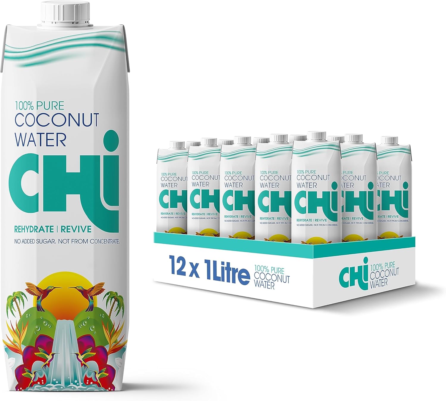 CHI 100% Pure Coconut Water I 1 litre (Pack of 12) I Fat, Gluten and Dairy free Vegan I Rehydrate and Revive!