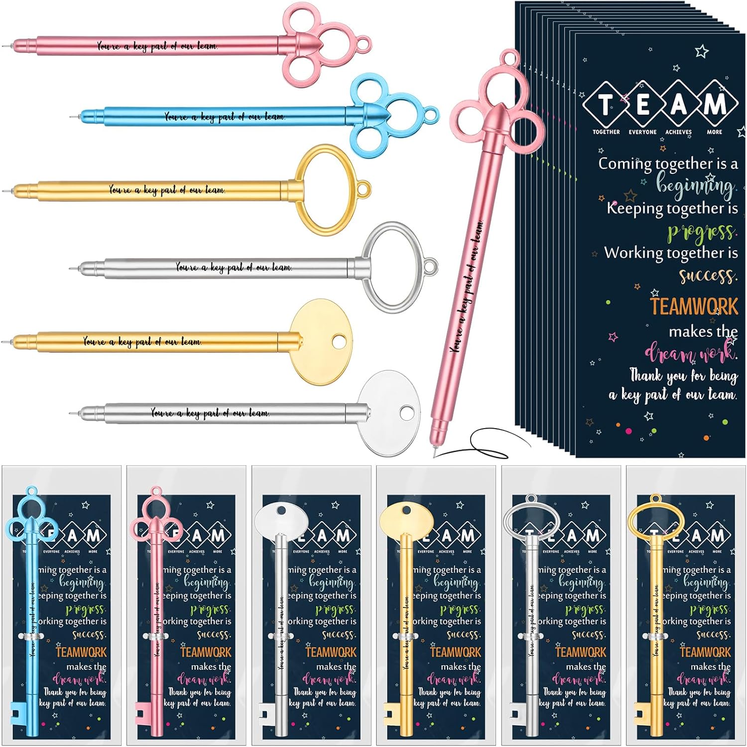 Team Appreciation Gifts Include Inspirational Key Shape Rollerball Pen Teammate Appreciation Card Employee Appreciations Gifts for Staff Coworker Office Stationery Supplies (36 Sets)