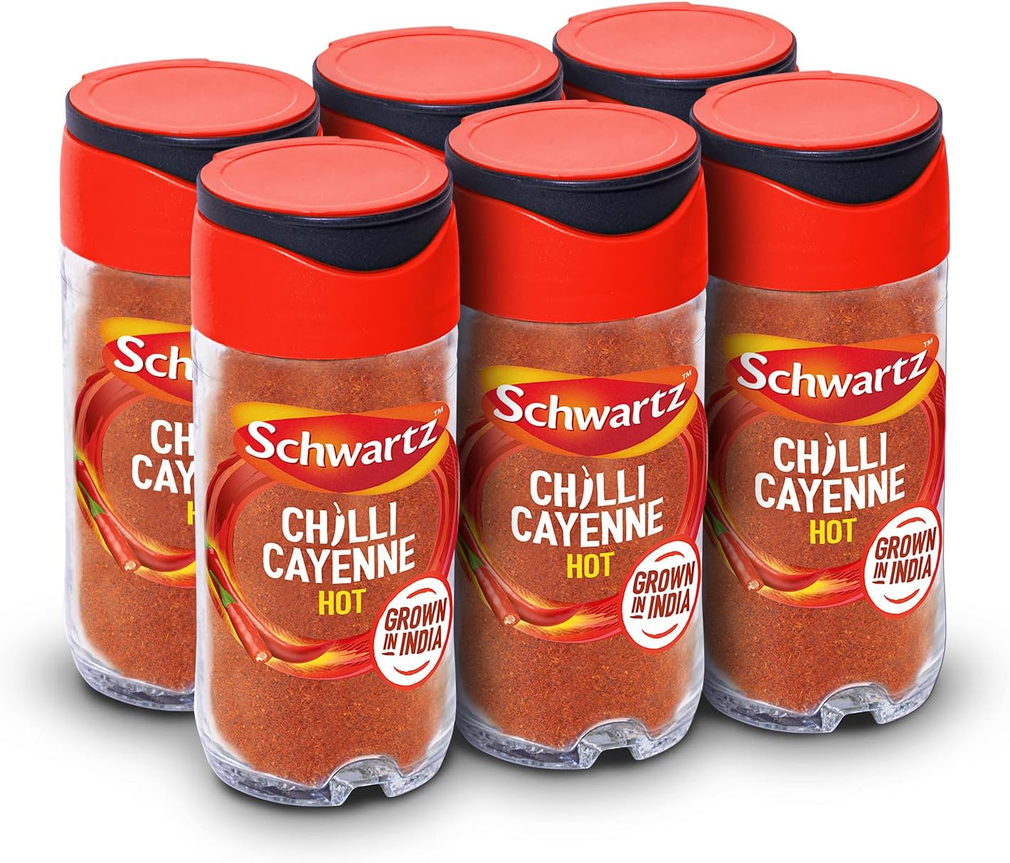 Schwartz Cayenne Chilli Pepper 26 G | Jar | Pack of 6 | Hot, Intense, Rich, and Balanced | Warm and Delicious | Fiery Taste and Incredible Flavour | Perfect for Tomato Based Pasta Sauces & Curries