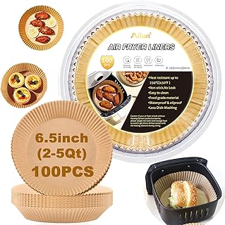Ailun Air Fryer Paper Liners 6.5inch, 100PCS Non-Stick Parchment Paper,Oil Resistant,Disposable Food Grade Free of Bleach Paper Round for 2-5 QT Air Fryer Baking Roasting Microwave