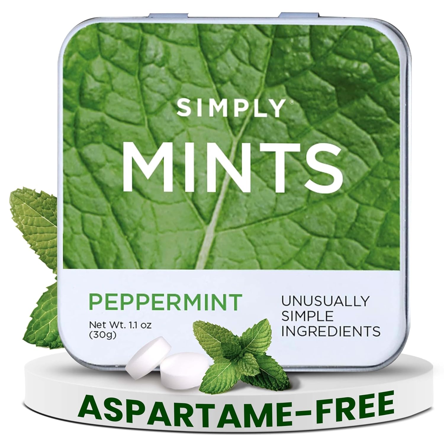 Simply Mints | Peppermint Breath Mints | Pack of Six (180 Pieces Total) | Breath Freshening + Aspartame-Free + Vegan + non-GMO