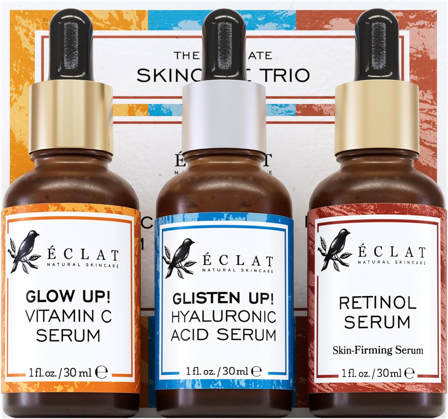 Eclat Skincare Face Serum Set – Vitamin C, Retinol, Hyaluronic Acid for Hydration & Anti-Aging – Brightening & Firming Facial Serums – 3 Pack Face Care Set
