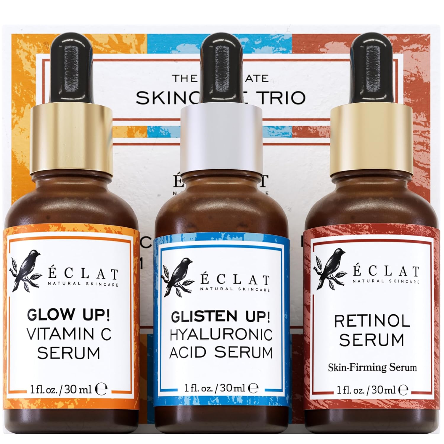 Eclat Skincare Face Serum Set – Vitamin C, Retinol, Hyaluronic Acid for Hydration & Anti-Aging – Brightening & Firming Facial Serums – 3 Pack Face Care Set
