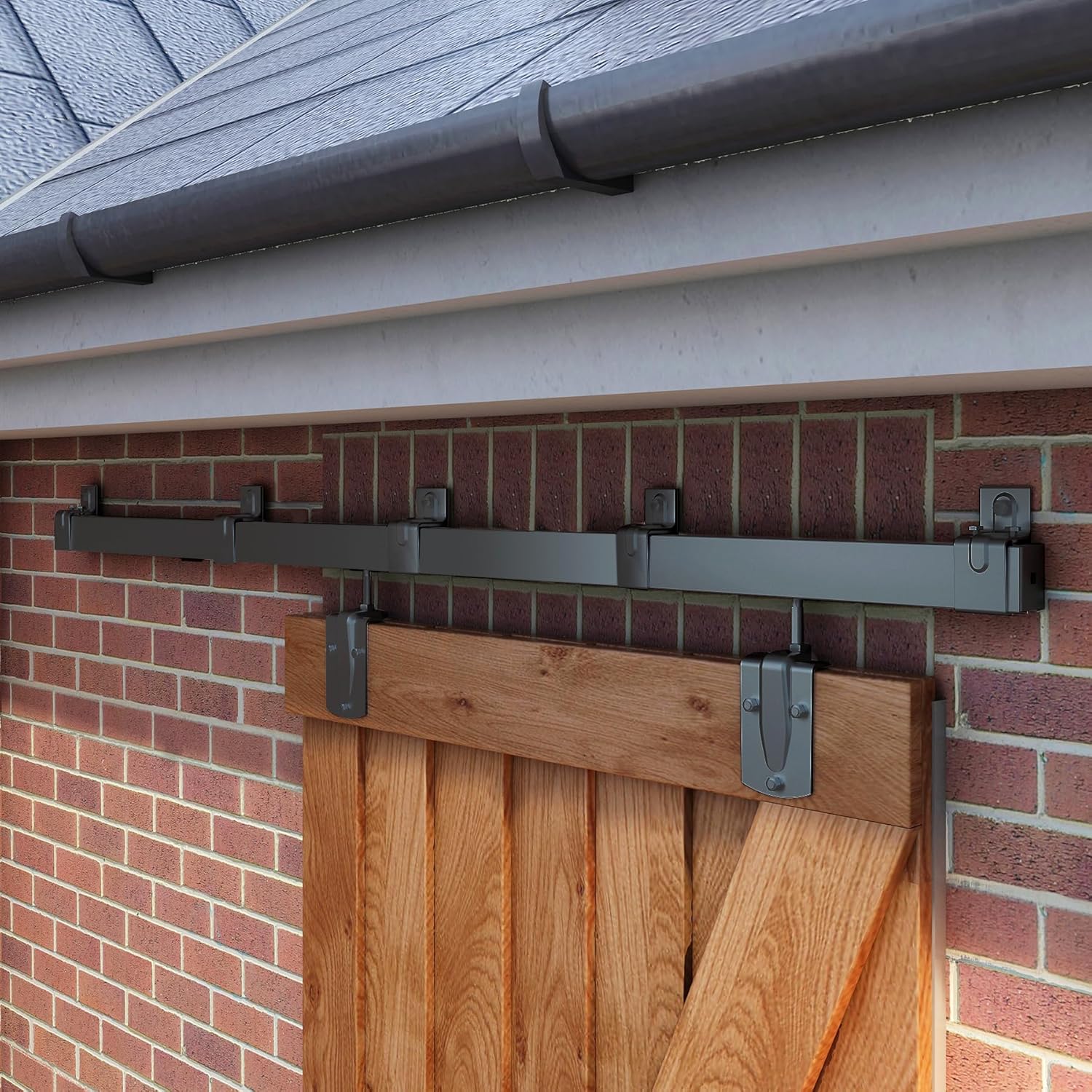 JUBEST 8FT Box Rail Exterior Barn Door Hardware Kit, Heavy-Duty Black Sliding Barn Door Track System, Wall Mount Door Hardware Kits (Door Not Included)