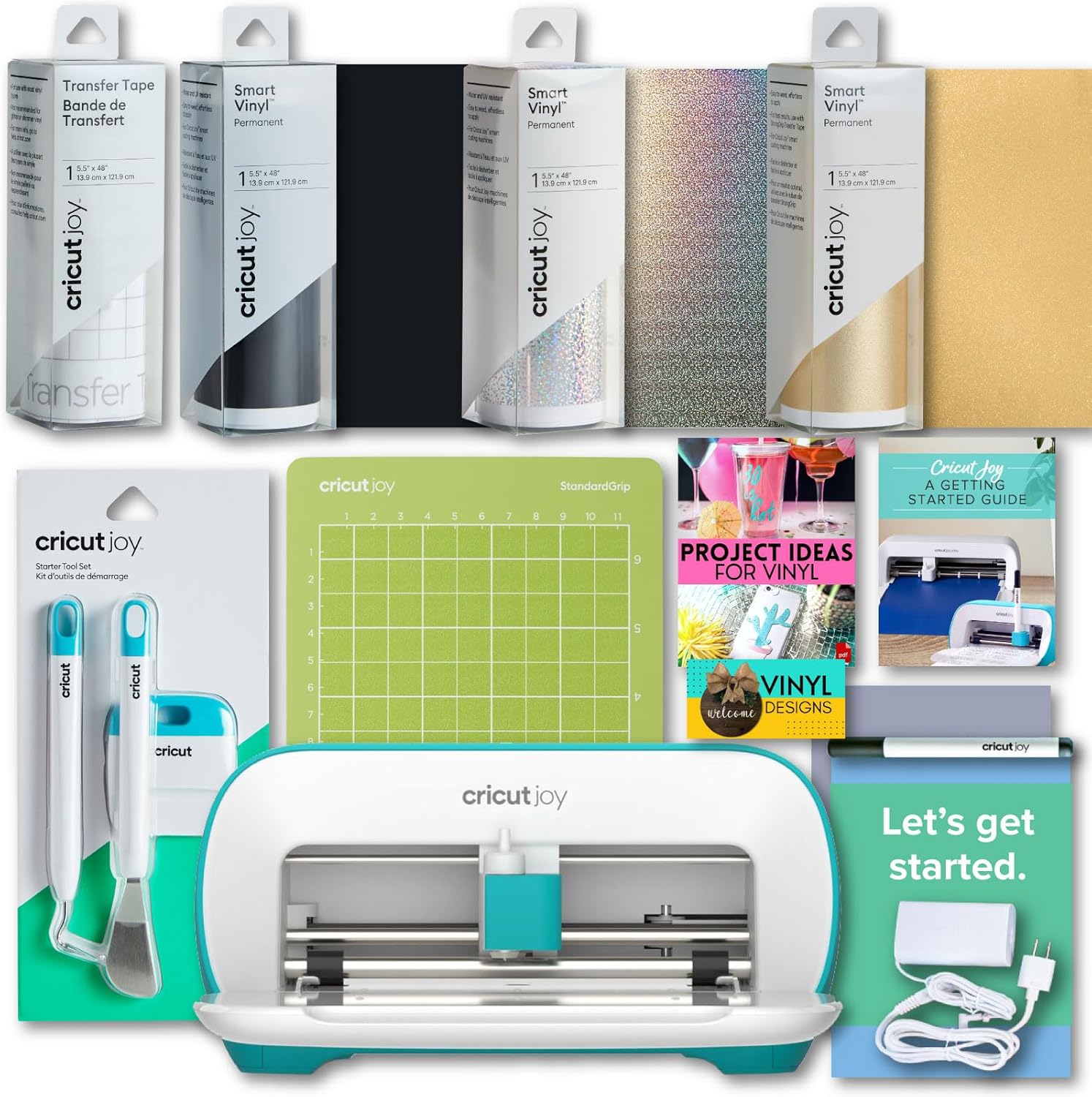 Cricut Joy Machine with Smart Vinyl Rolls, Standard Grip Cutting Mat and Joy Tool Set Bundle - Starter Kit for Stickers and Decals, Cutting Machine Set for DIY Cards, Home Decor and Craft Projects
