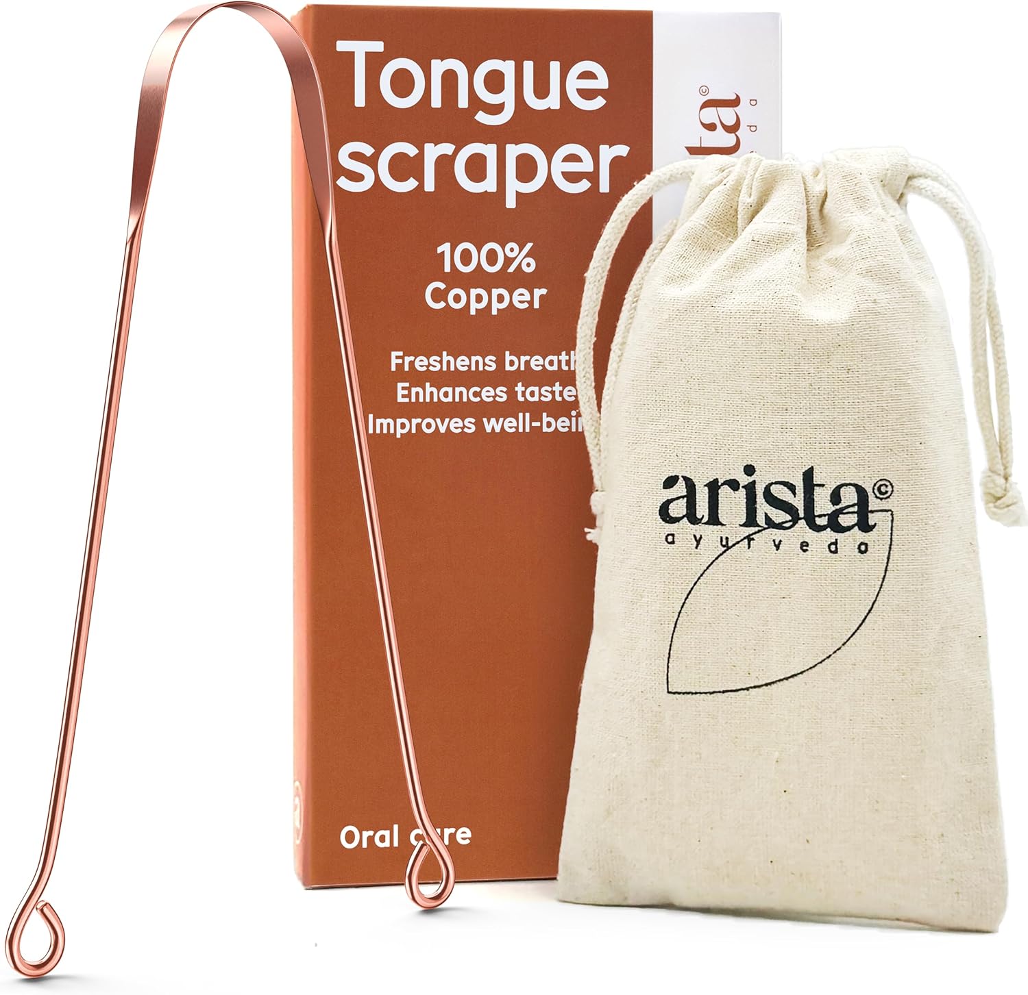 Arista Tongue Scraper 1 Pack, Tongue Cleaner for Adults, Copper Tongue Scraper, Bad Breath Treatment for Adults, Ayurveda Products, Oral Care Product
