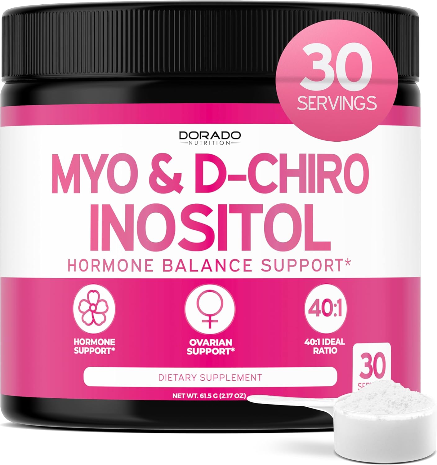 Myo-Inositol & D-Chiro Inositol Supplement Powder (2050mg Per Serving Ideal 40:1 Ratio Myo Inositol,30 Day Supply) For Hormone Balance for Women & Ovarian Health - Third Party Tested, Vegan & USA Made