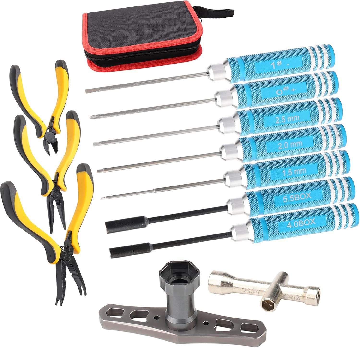 Pxyelec 10 in1 RC Tools Kits Box Set Screwdriver Pliers Hex Sleeve Socket Repair Hobby Kits or RC Car Boat Quadcopter Helicopter Multirotors Models