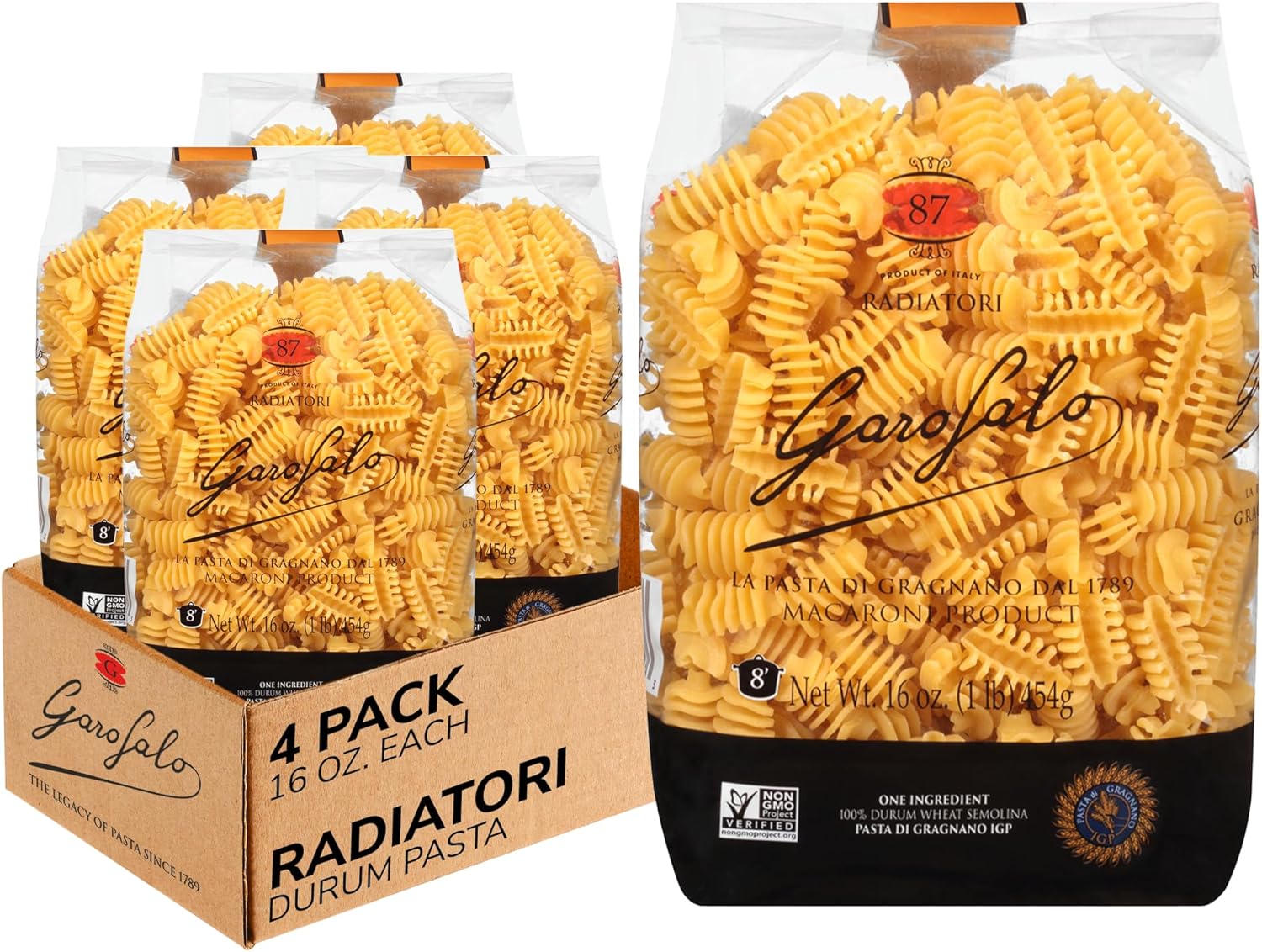 Garofalo - Premium Durum Wheat Semolina Radiatori Pasta Italian Made, Bronze-Drawn, Al-Dente, One-Ingredient Pasta (4 pack)