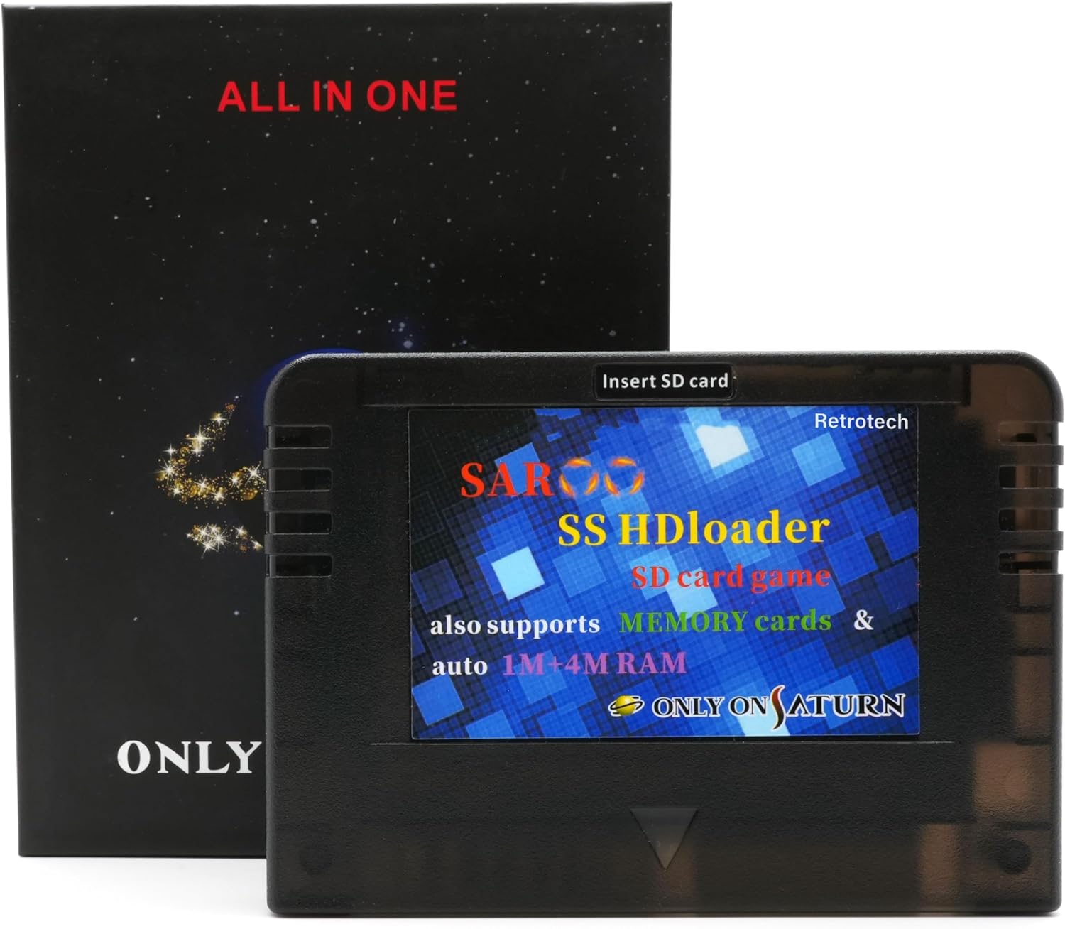 Retrotech Only On Saturn Saroo HD Loader 520 Games in 1 Flash Cart 256gb - Transparent Black, Includes Retrotech Printed Instructions