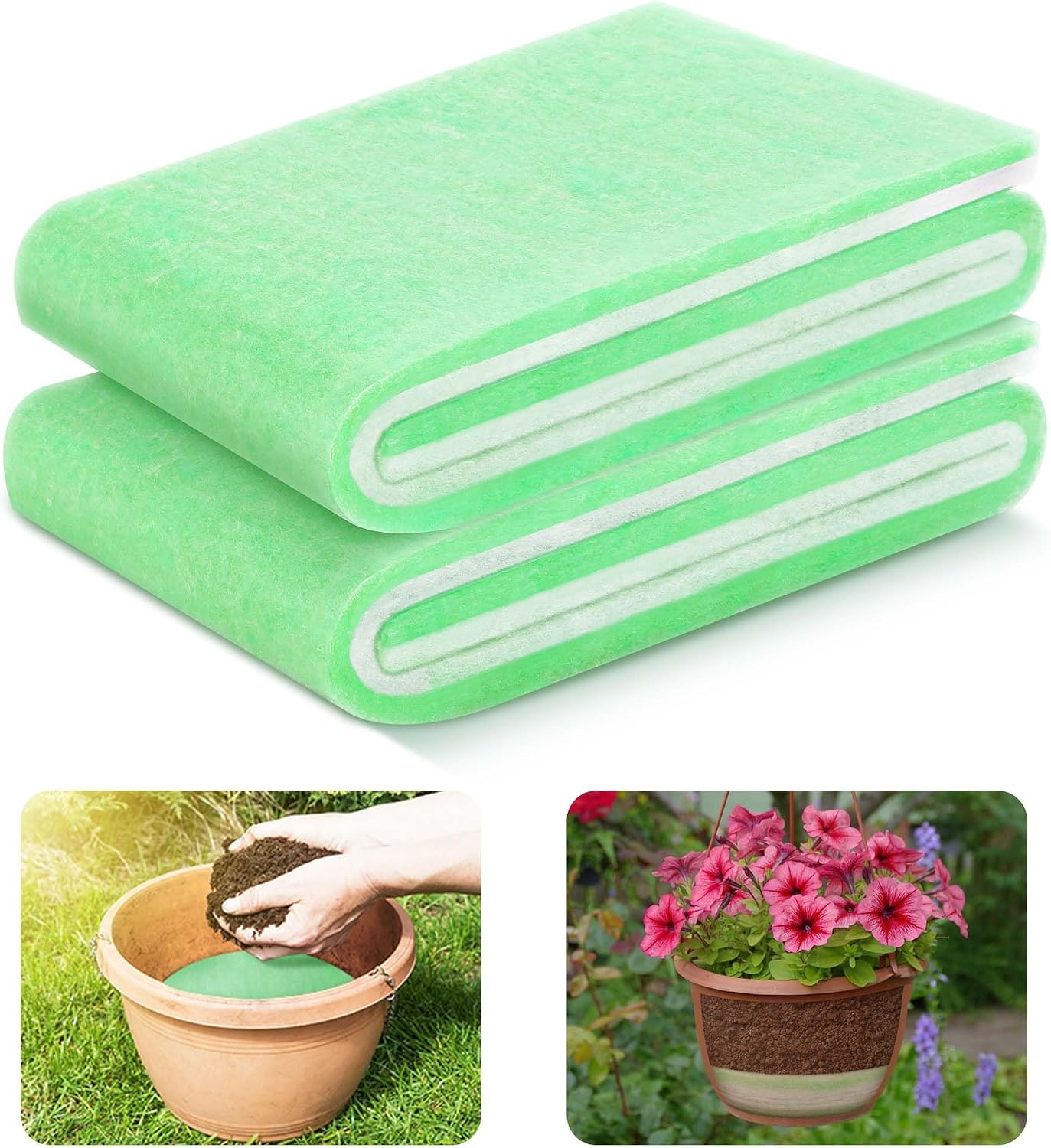 Adnee 2 Pack Flower Pot Filler Insert, 47.2" x 7.9" Soil Saver for Tall Planters, Lightweight Drainage Material & Plant Riser for Large Pots, Prevent Root Rot & Reduce Pot Weight - Cut to Fit