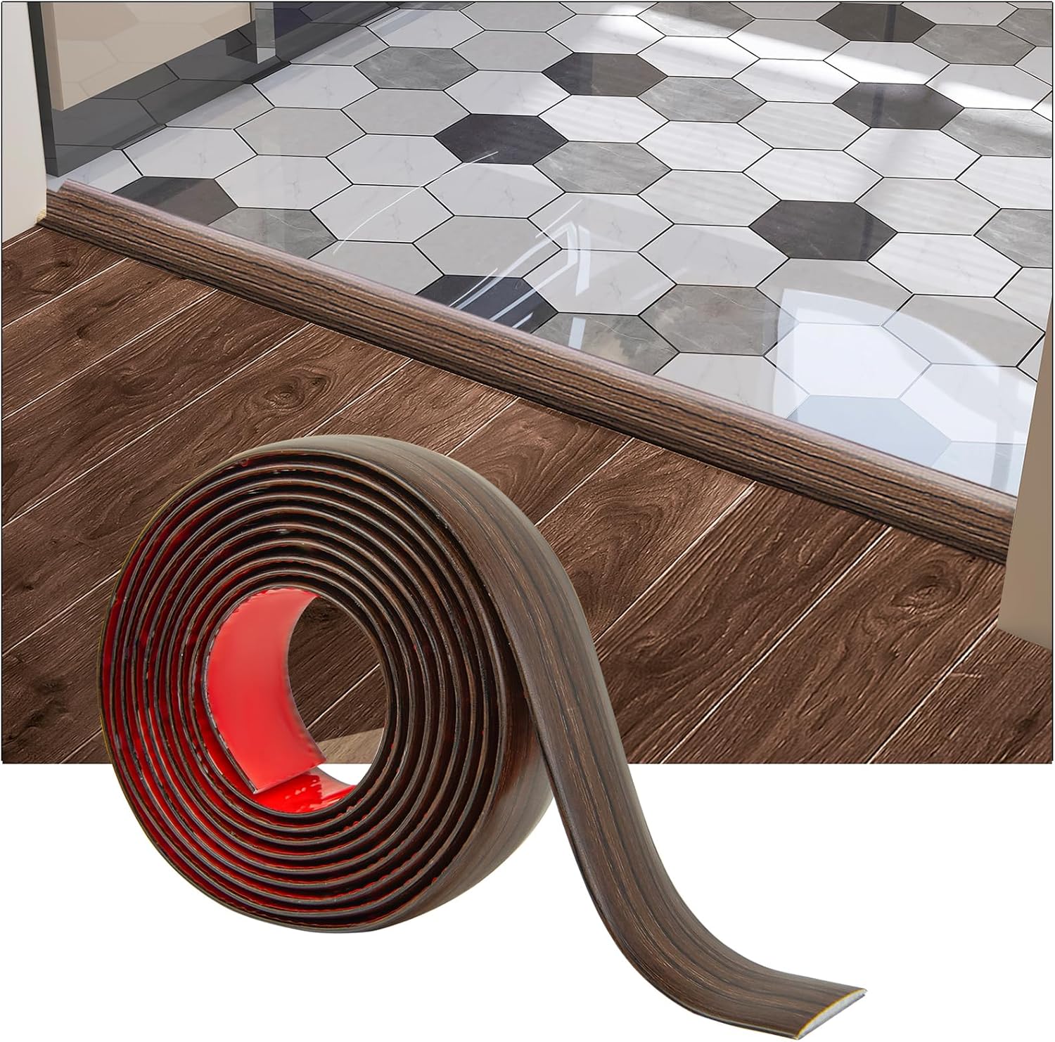Art3d Self Adhesive Vinyl Floor Transition Strip, Laminate Floor Strip Floor Flat Divider Strip for Joining Floor Gaps,Carpet Threshold Transition,Floor Tiles(4 FT, 1.57in, Brown)