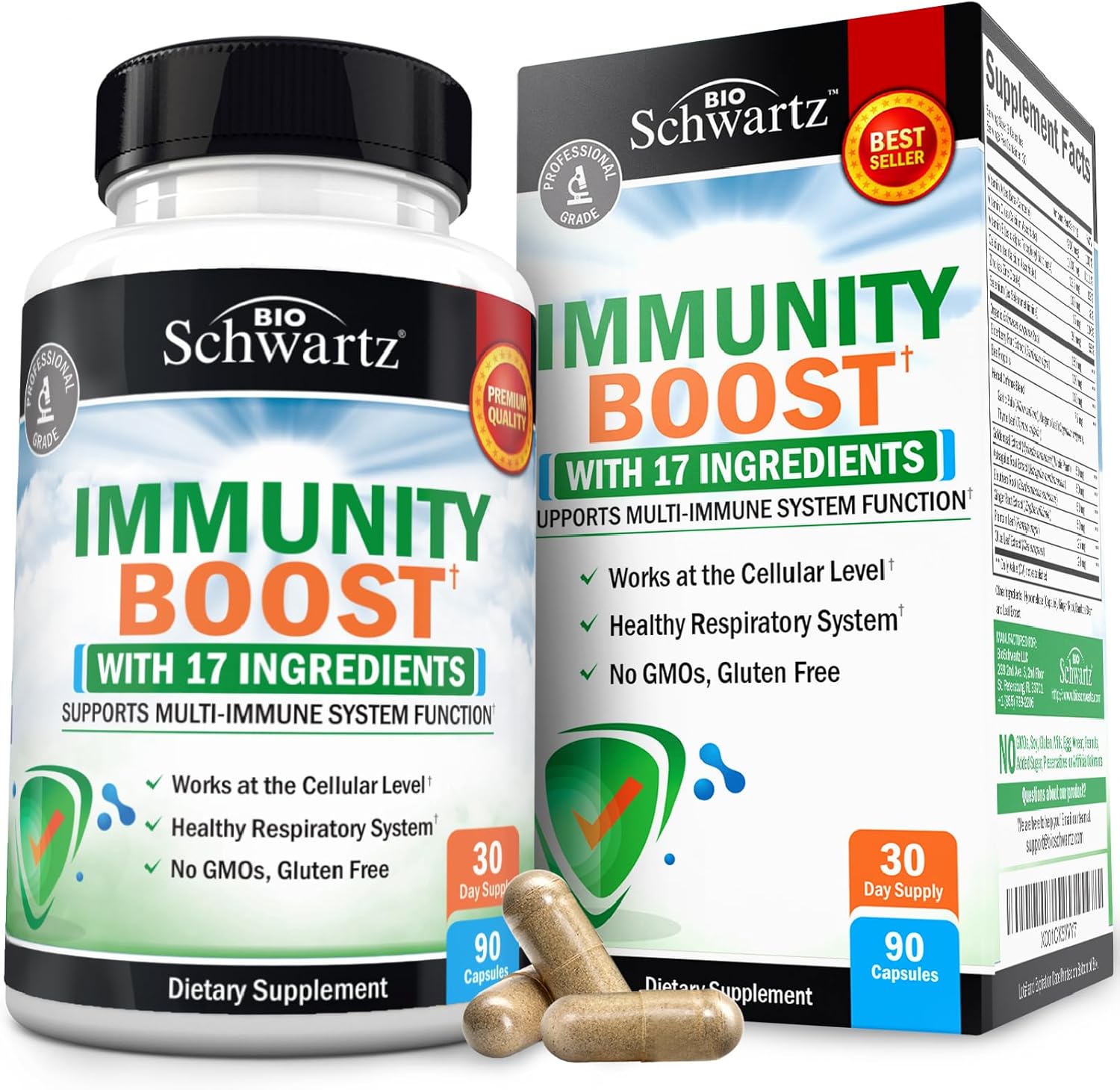 BioSchwartz Immune Support Supplement - Vitamin C with Zinc Elderberry Extract Ginger Bee Propolis Beta Carotenes, Immunity Boost for Adults, Immune Defense Antioxidant Vitamins, 90 Capsules